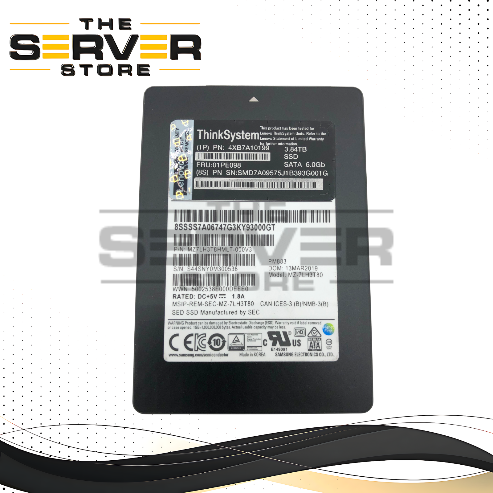 Lenovo 3.84TB SATA 6G RI SFF 2.5" SSD Samsung PM883 MZ-7LH3T80 4XB7A10199 01PE098