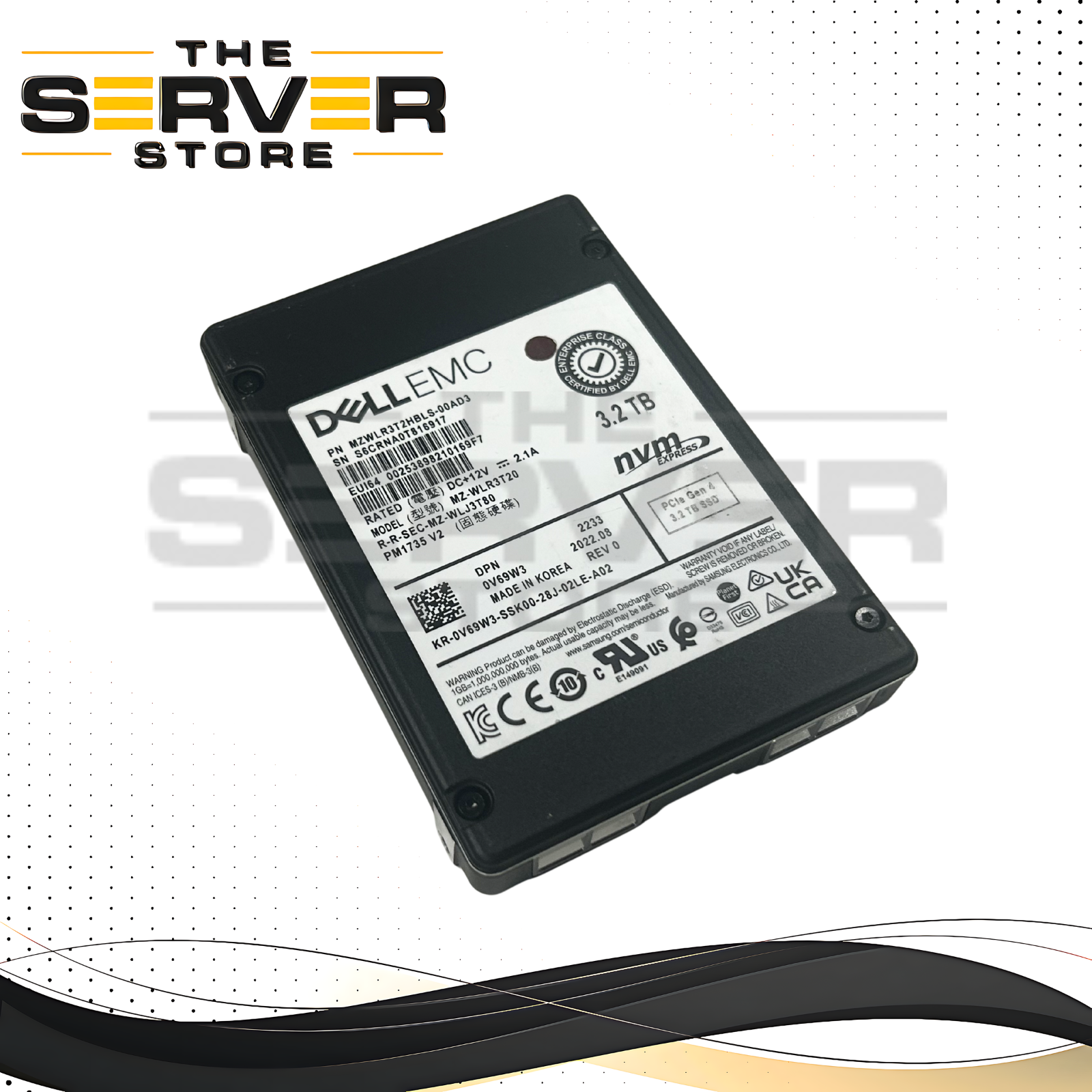Dell 3.2TB NVMe U.2 PCIe G4 x4 MU 2.5 SSD Samsung PM1735 MZ-WLR3T20 0V69W3 V69W3