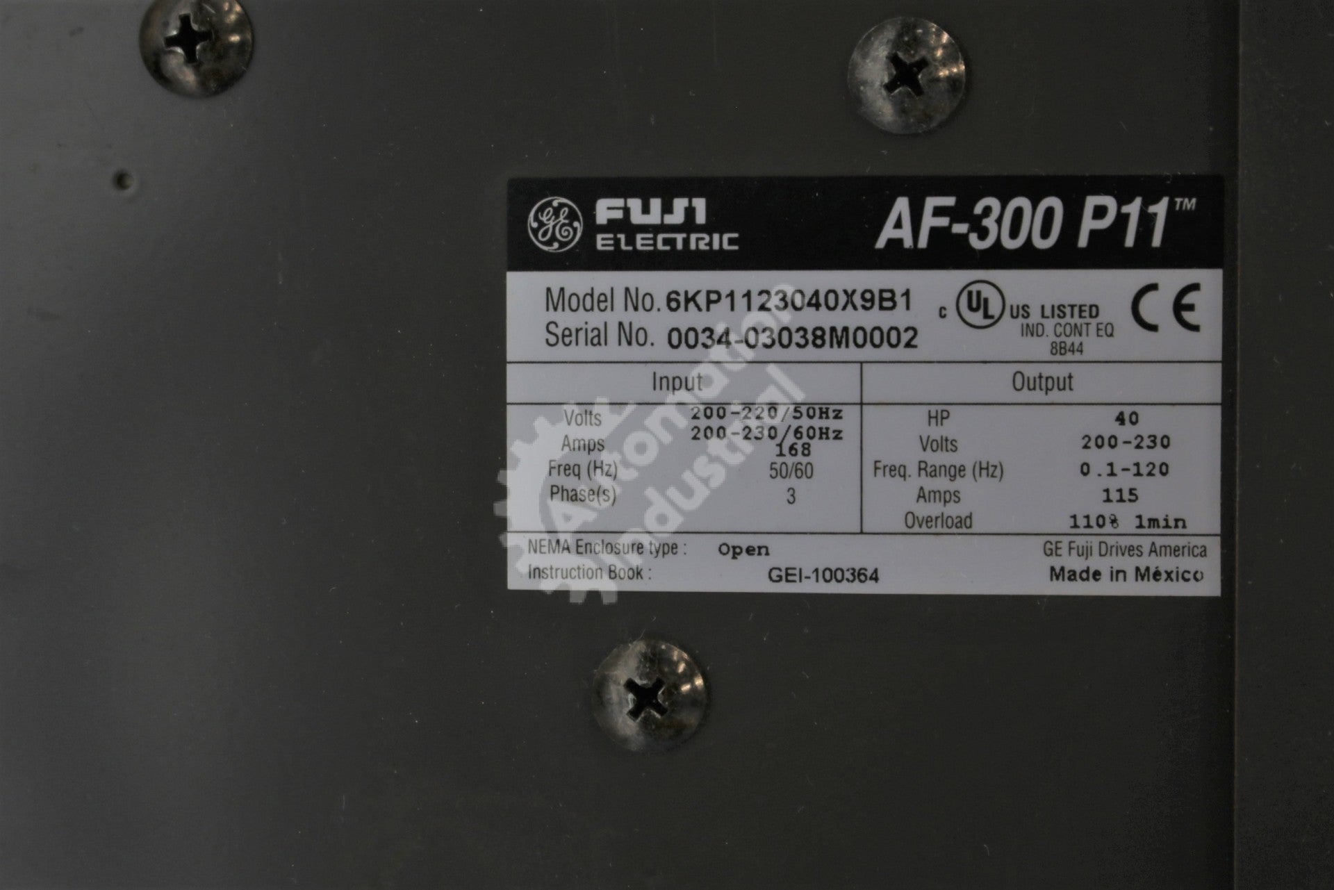 General Electric GE Fuji 6KP1123040X9B1 40HP 3-Phase 230VAC 50/60Hz