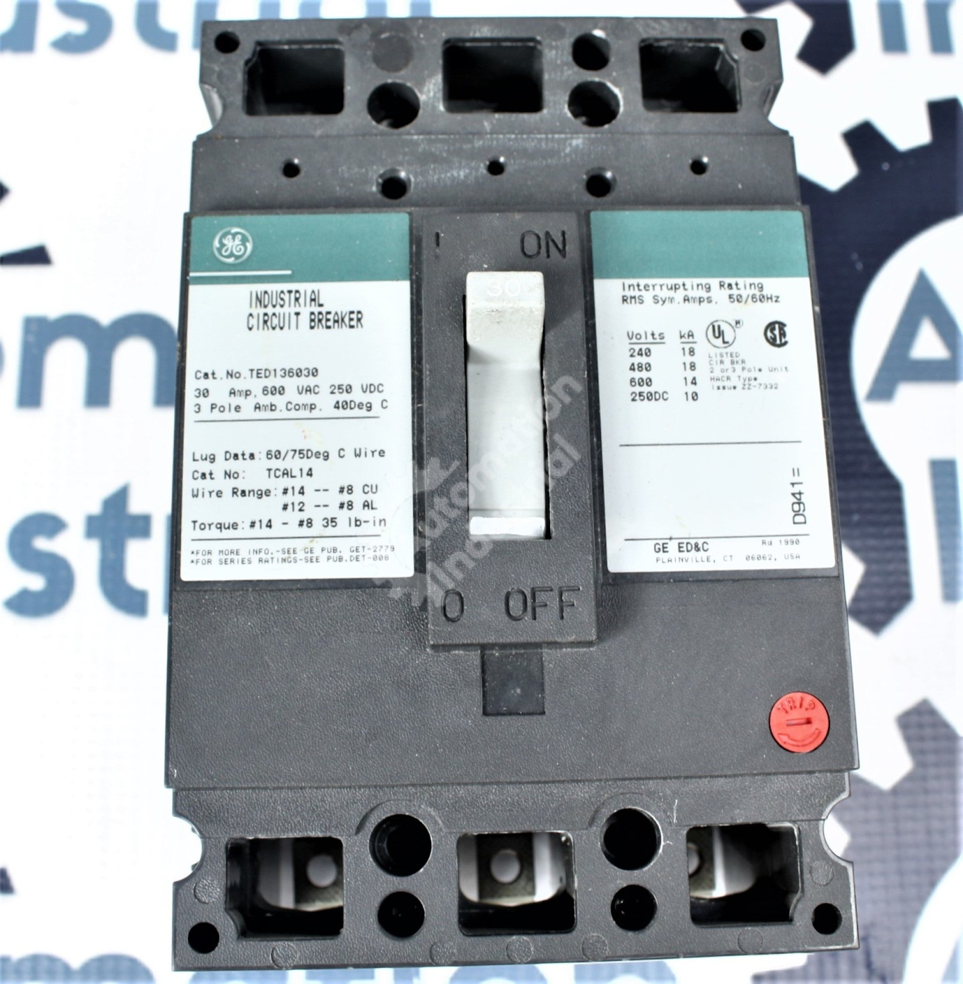 GE General Electric TED136030 3-Pole 30AMP Industrial Circuit Breaker