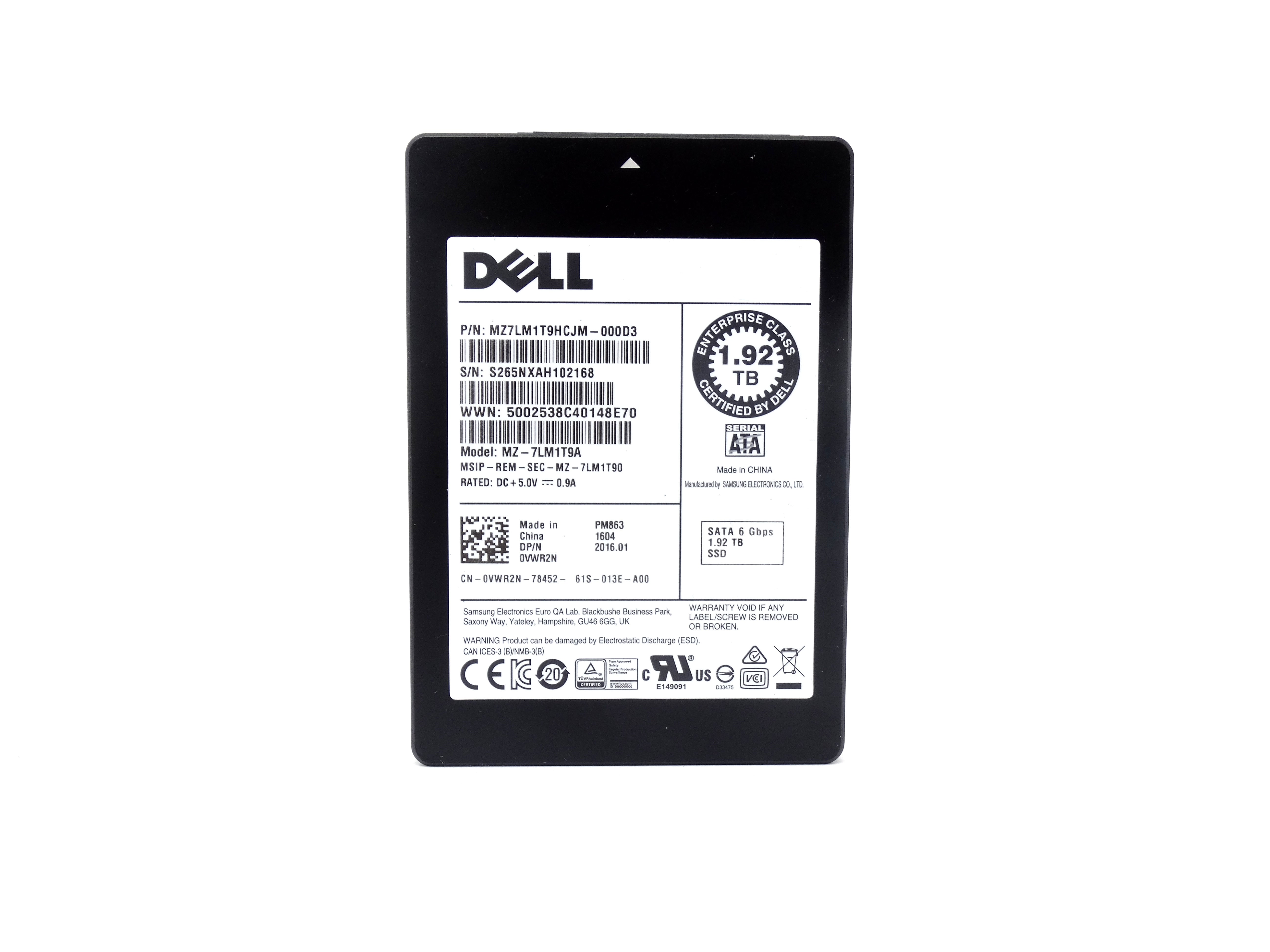 Dell Enterprise PM863 1.92TB 6Gbps SATA 2.5'' SSD Solid State Drive (400-AOPV)