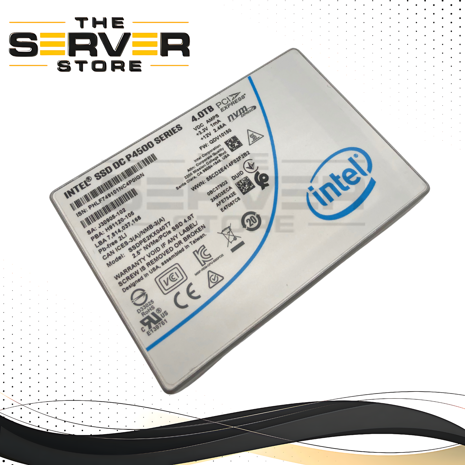 Intel 4TB NVMe U.2 PCIe Gen 3.0 x4 RI SFF SSD DC P4500 Series SSDPE2KX040T7