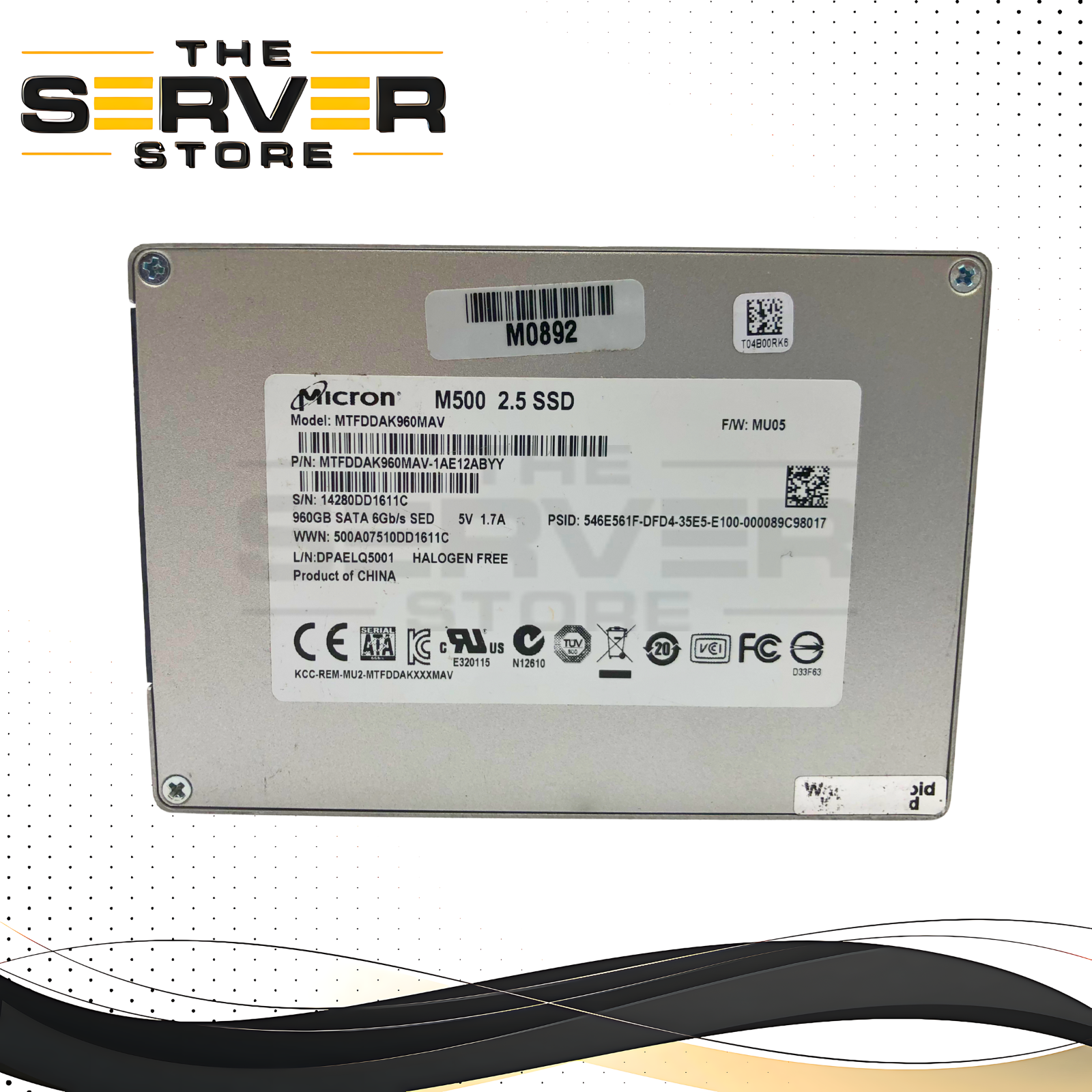 Micron M500 960GB 2.5-inch SATA III 6Gb/s Data Center Enterprise Solid State Drive (SSD). P/N: MTFDDAK960MAV-1AE12ABYY.