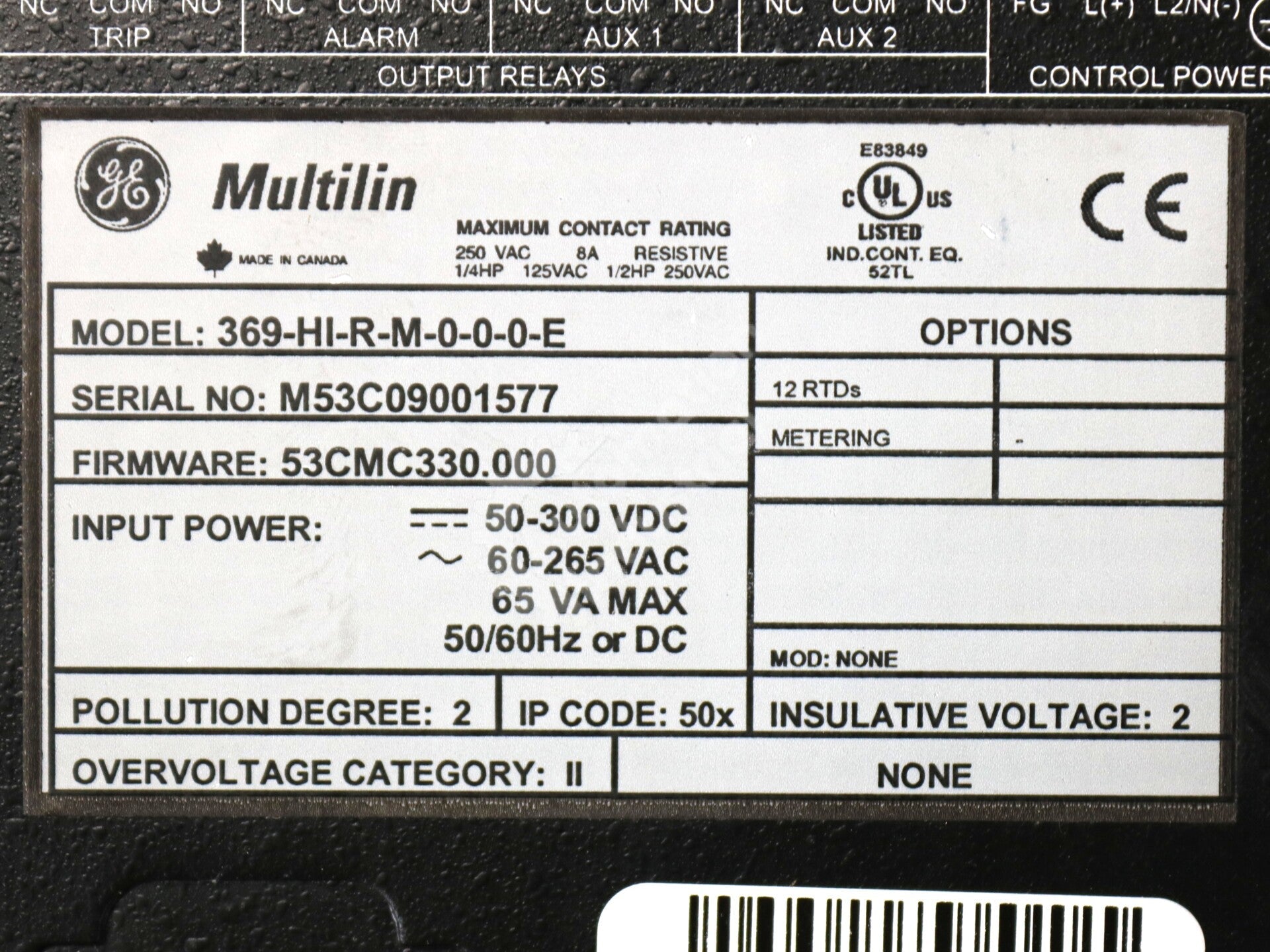 369-HI-R-M-0-0-0-E By GE Multilin Motor Management Relay NSNB