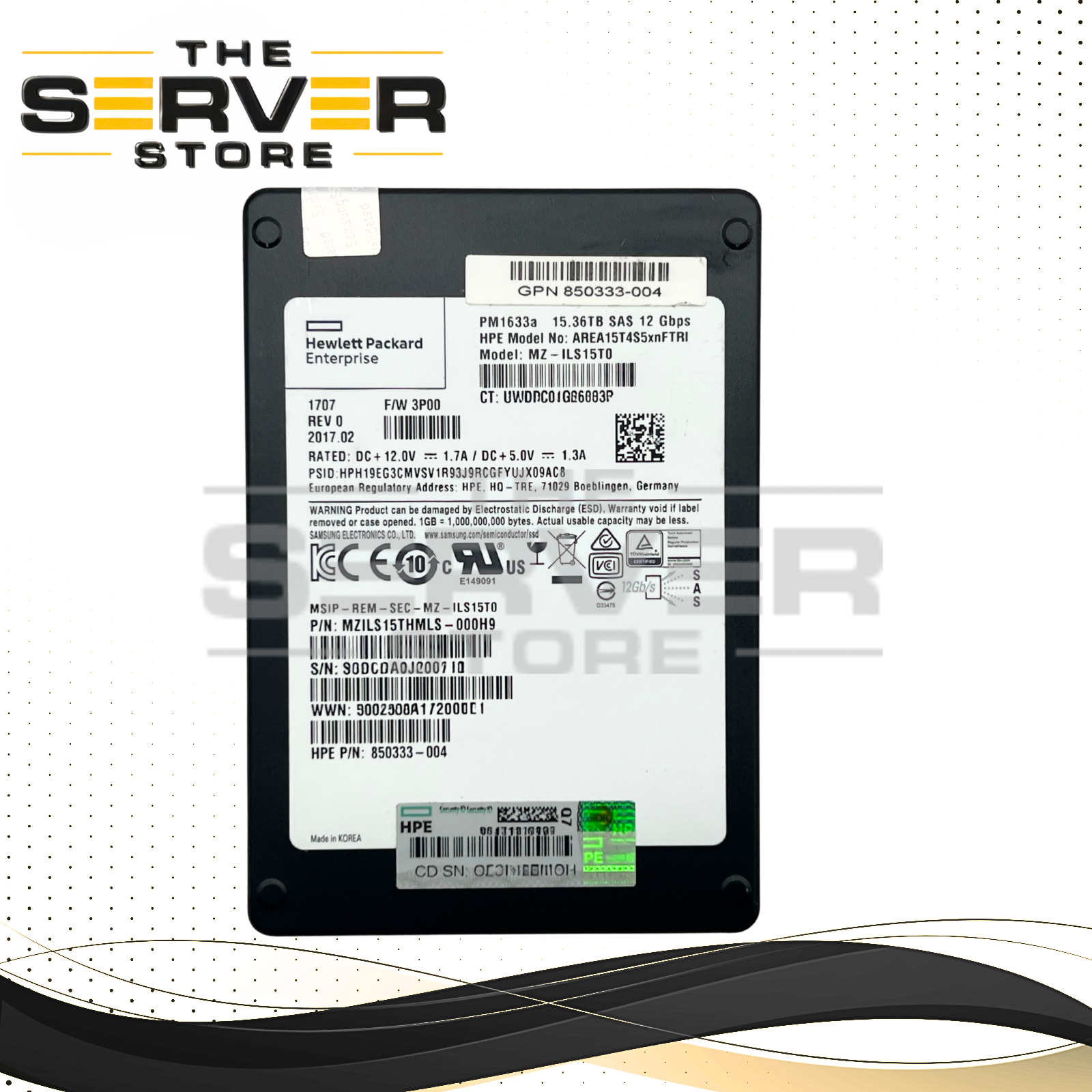 HPE 15.36TB SAS 12G RI SFF 2.5" SED SSD Samsung PM1633a MZ-ILS15T0 850333-004