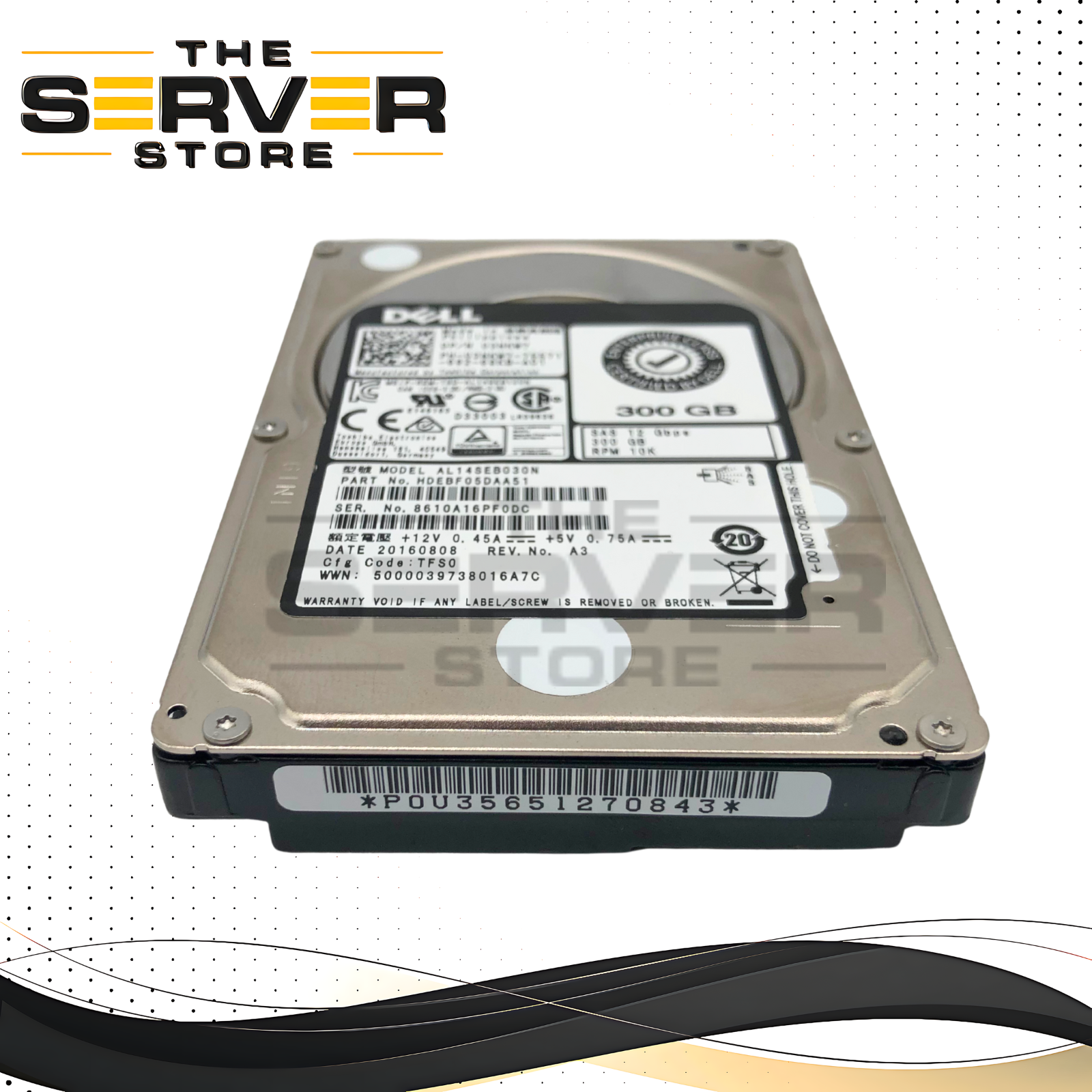 Dell Toshiba 300GB 10000RPM 12Gb/s SAS 2.5-inch SFF Enterprise Hard Disk Drive. P/N: 3NKW7, 03NKW7.