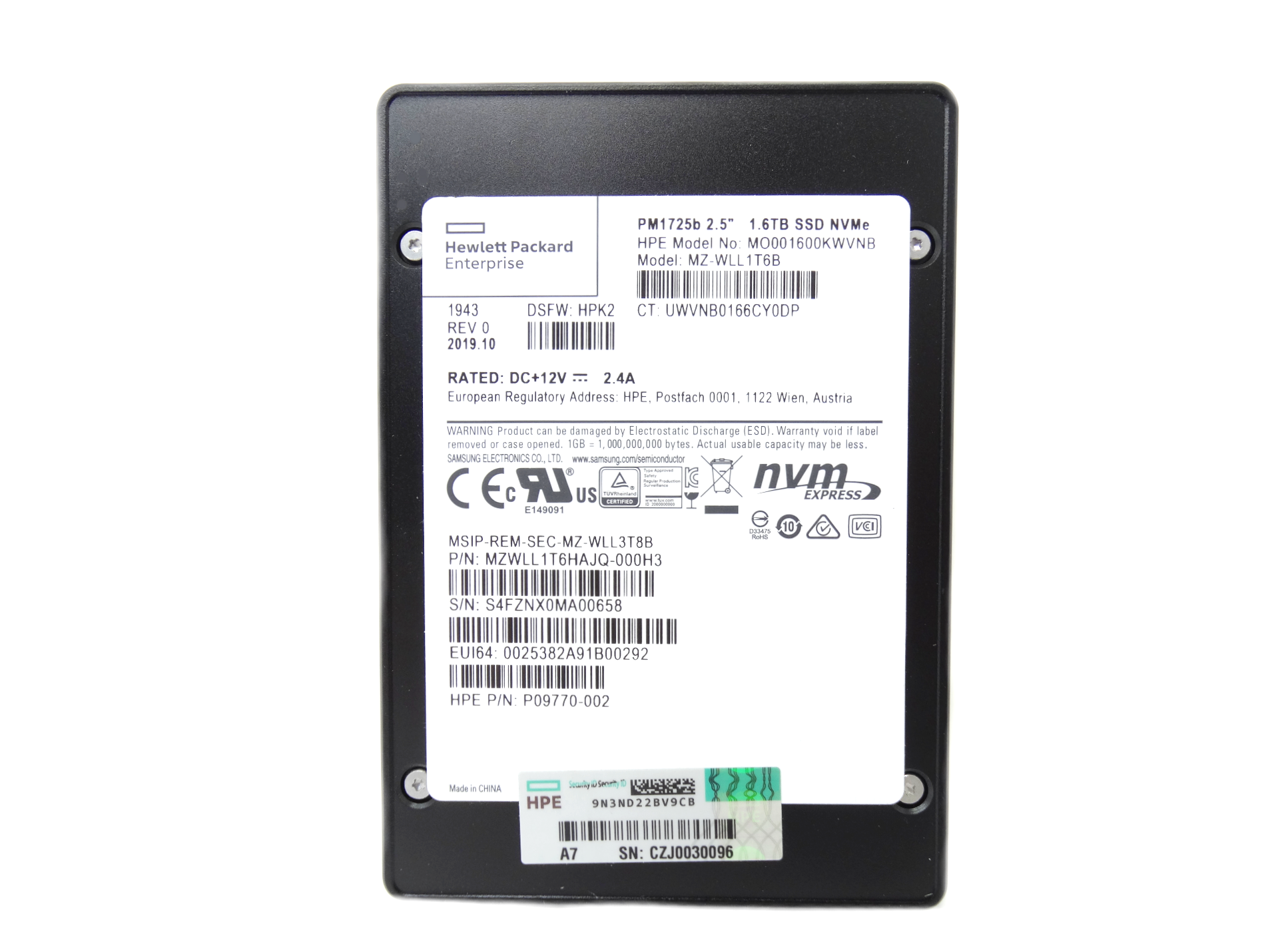 HPE HP PM1725b 1.6TB PCI-E 2.5'' SSD NVMe U.2 (P09770-002)
