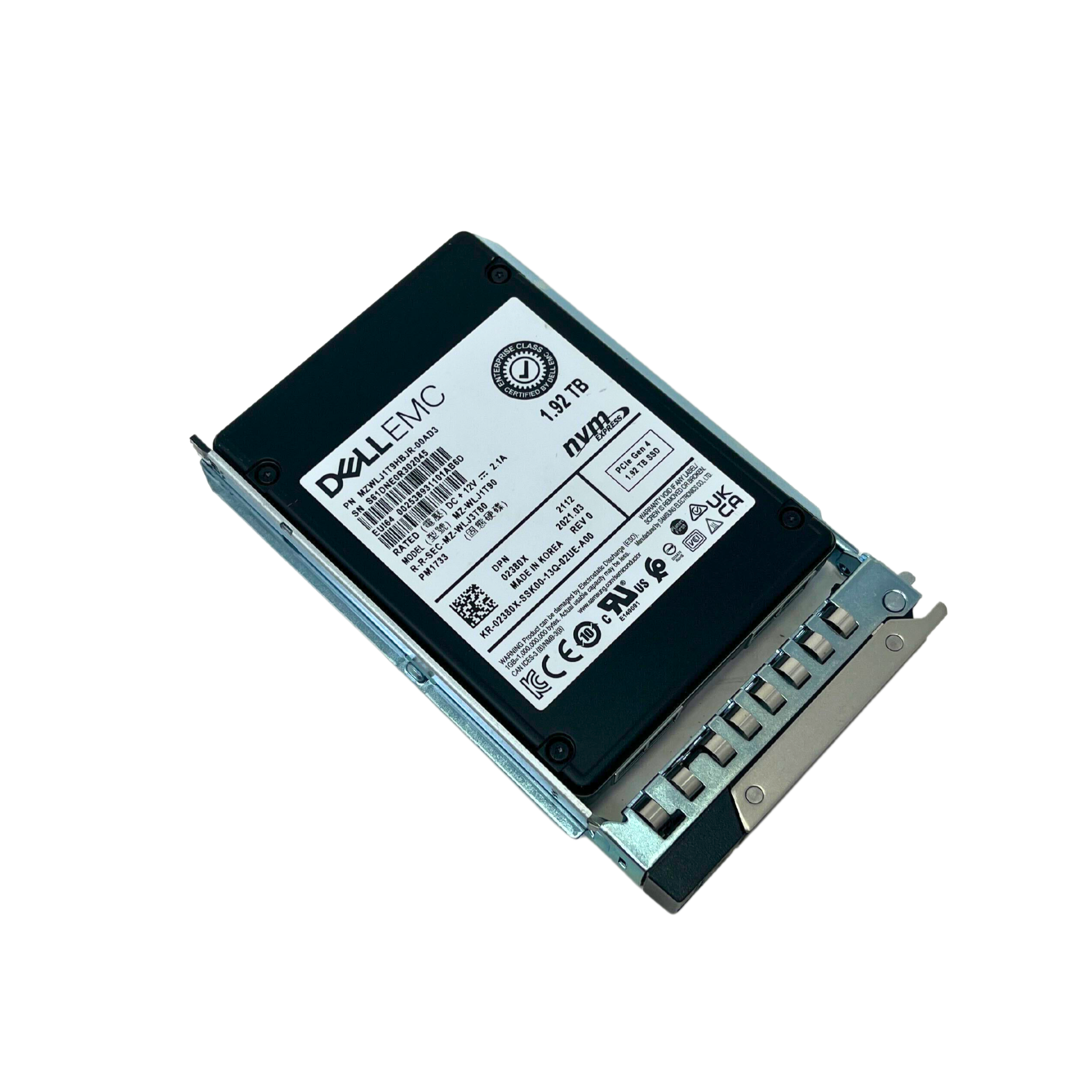 Dell 1.92TB NVMe U.2 2.5" PCIe Gen4 SSD Samsung PM1733 MZ-WLJ1T90 02380X 2380X