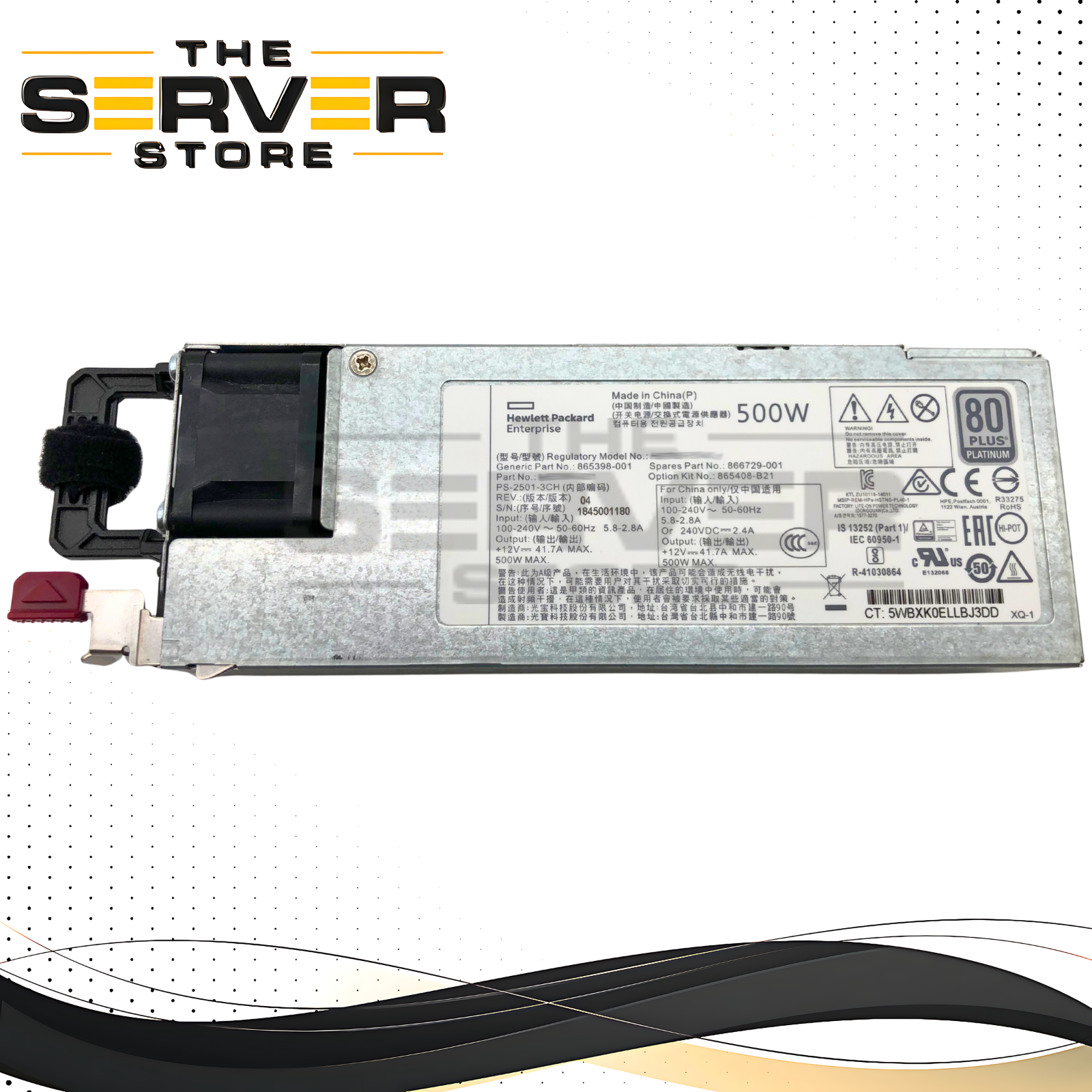 HPE 500W Slot Platinum Hot Plug Power Supply 865408-B21 865398-001 866729-001
