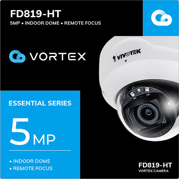 Vivotek FD819-HT 5MP 30M IR H.265 Indoor Remote Focus WDR Dome, VORTEX