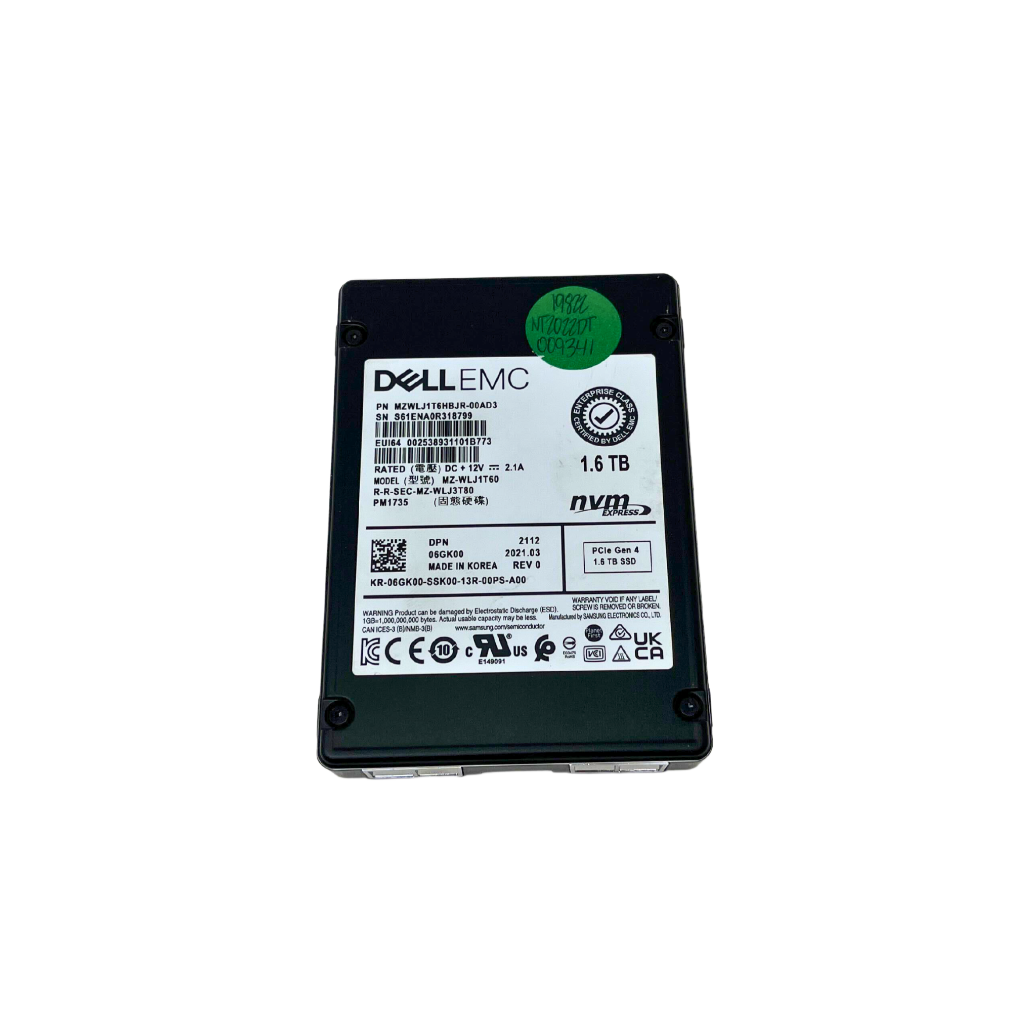 Dell/EMC PM1735 1.6TB U.2 NVMe PCIe Gen 4 SSD Sold State drive(6GK00)