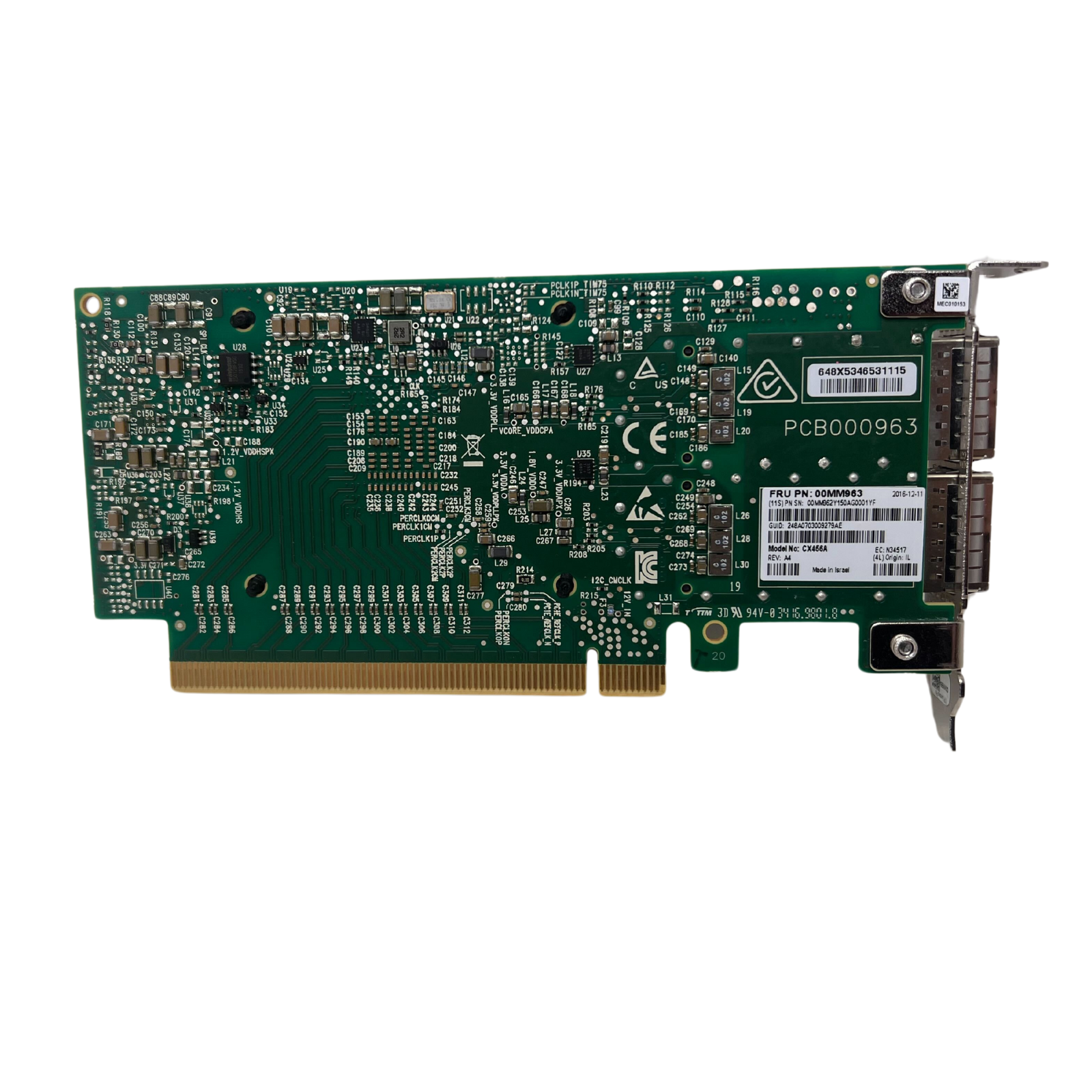IBM/Lenovo Mellanox ConnectX-4 CX456A Dual Port QSFP28 100GB/EDR PCIe 3.0 x16 Network Card MM963 00MM963