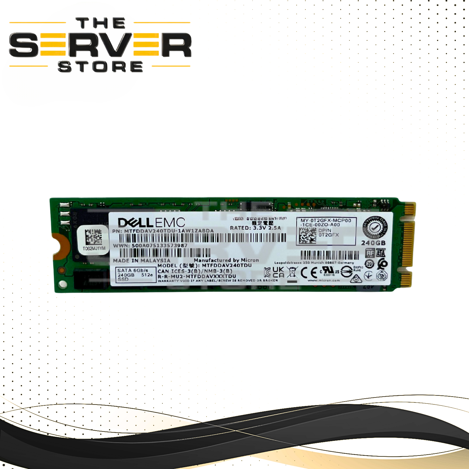 Dell 240GB SATA 6G 2280 M.2 RI SSD Micron 5300 Boot MTFDDAV240TDU 0T2GFX T2GFX
