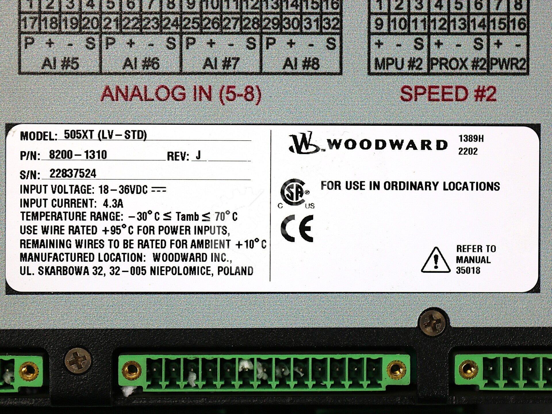 8200-1310 By Woodward 505XT Digital Turbine Control Module