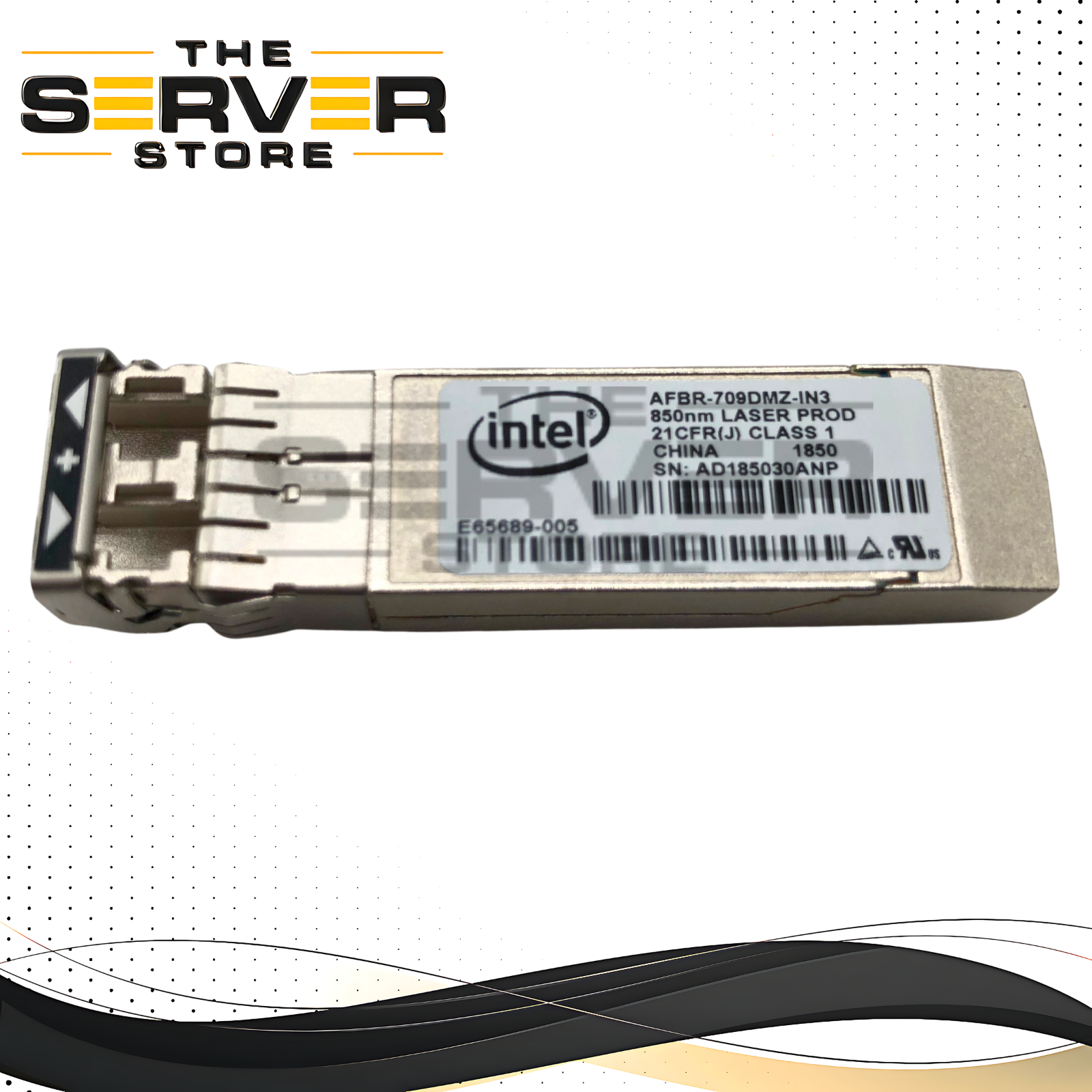 Dell 10G/1G Dual-Rate SFP+ Optical Transceiver Module (10GBASE-SR/1000BASE-SX) 850nm MMF. OEM by Intel/Avago. P/N: 00XYD50, 0XYD50, E65689-005, AFBR-709DMZ-IN3.