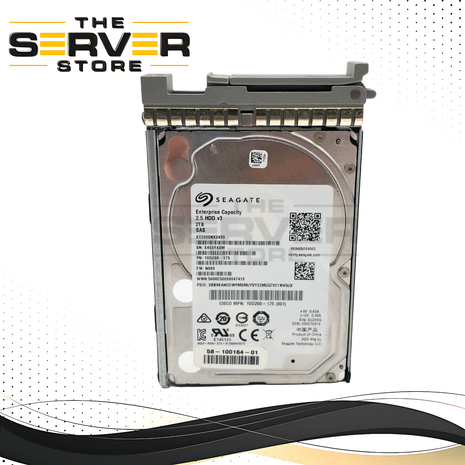 Cisco Seagate 2TB 7.2K RPM 12Gb/s SAS 2.5-inch SFF Enterprise Hard Drive W/ Tray. P/N: 58-100164-01.
