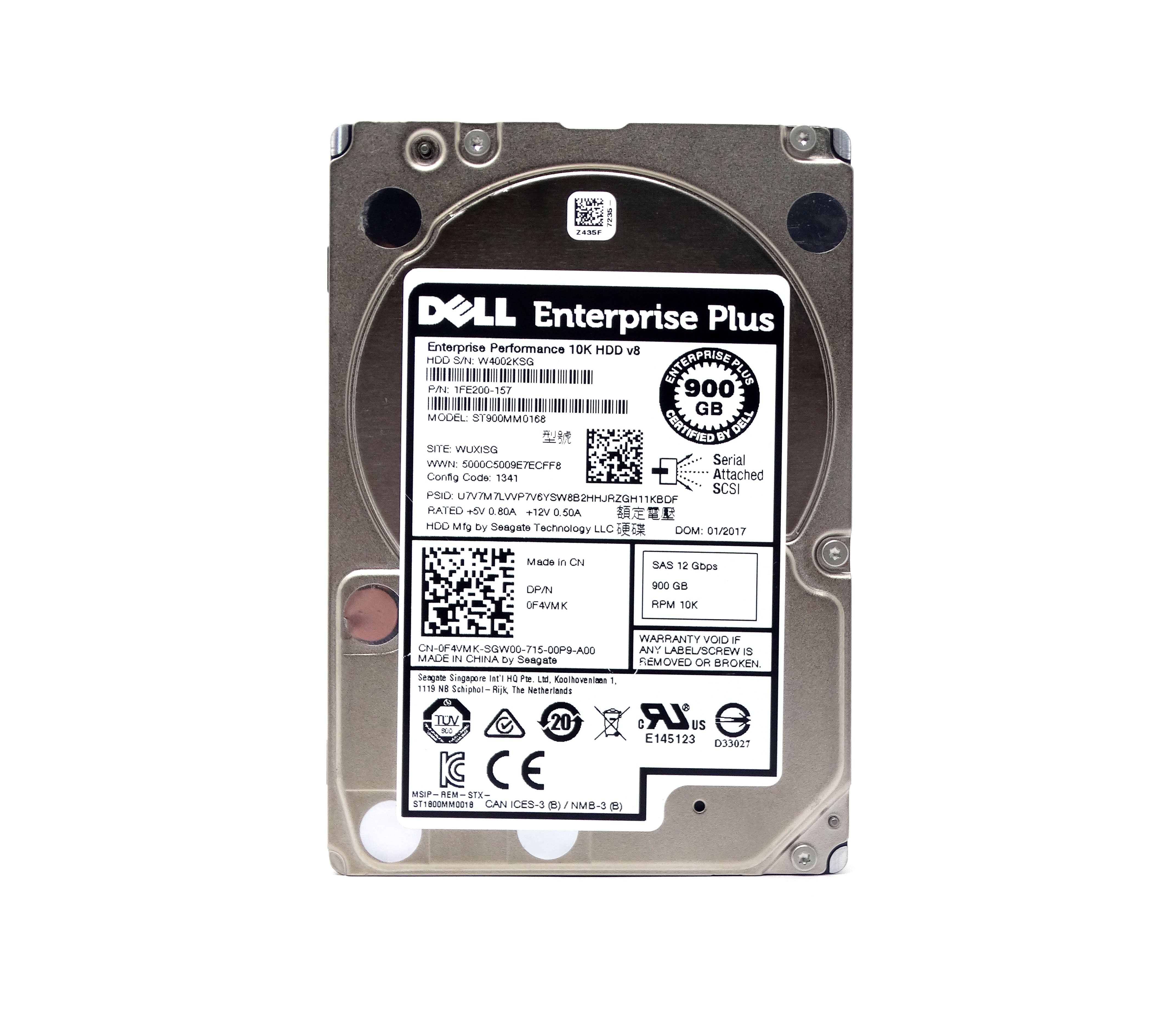 Dell Enterprise 900GB 10K 12G 12Gbps SAS 2.5'' HDD Hard Drive (0F4VMK)