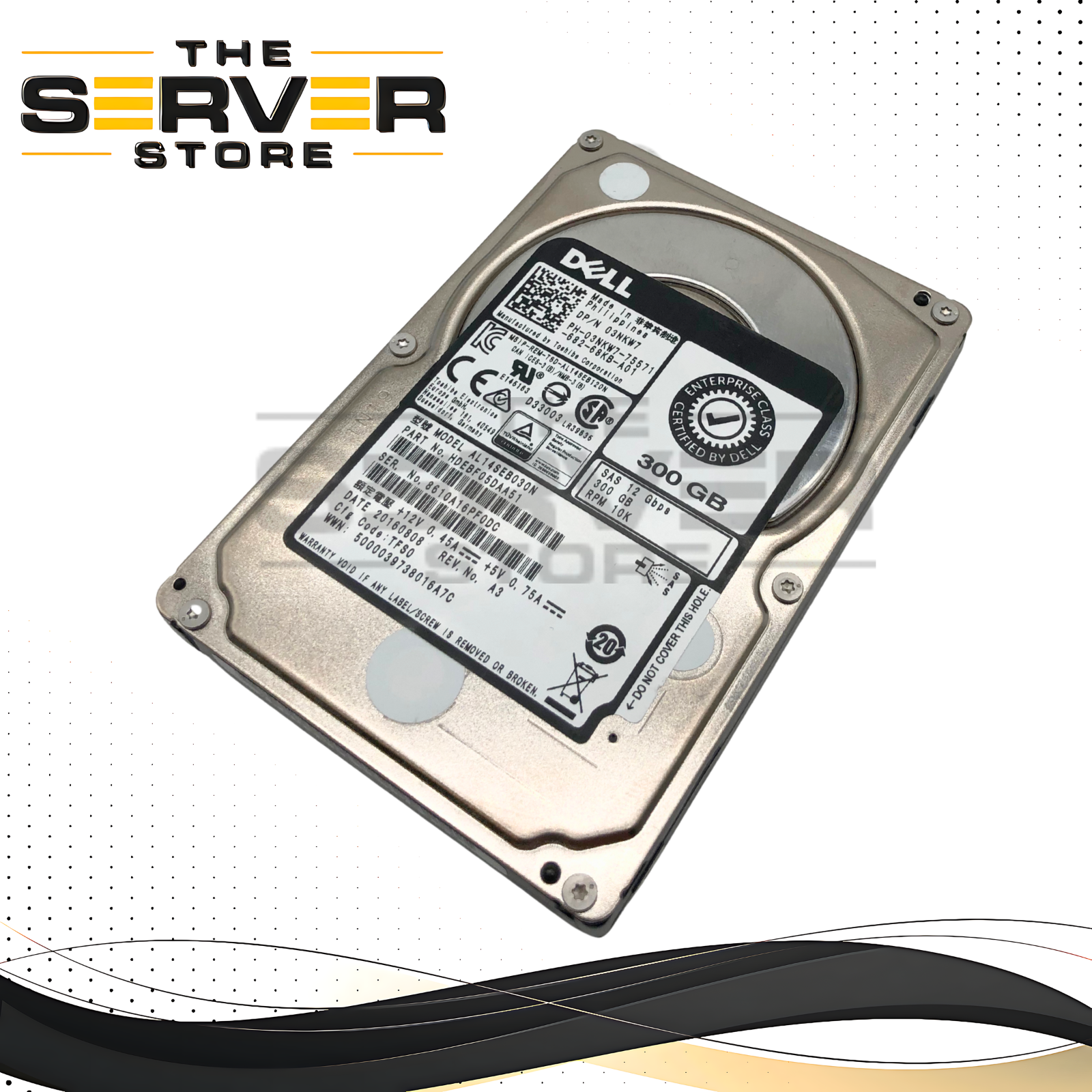 Dell Toshiba 300GB 10000RPM 12Gb/s SAS 2.5-inch SFF Enterprise Hard Disk Drive. P/N: 3NKW7, 03NKW7.