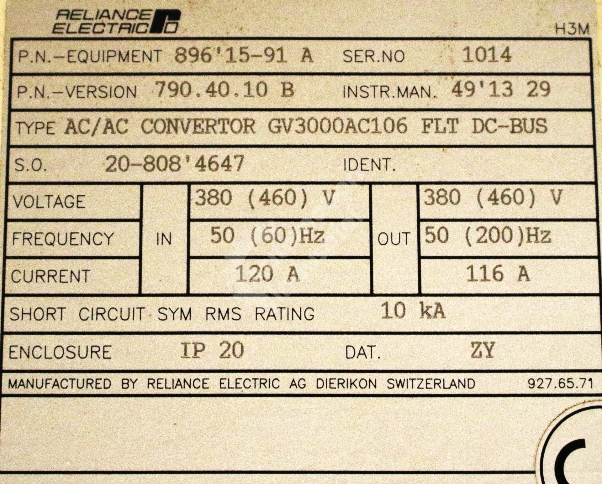 GV3000E-AC106-AA-DBT-RFI by Reliance Electric 75R4160 75 HP 460V AC Drive GV3000