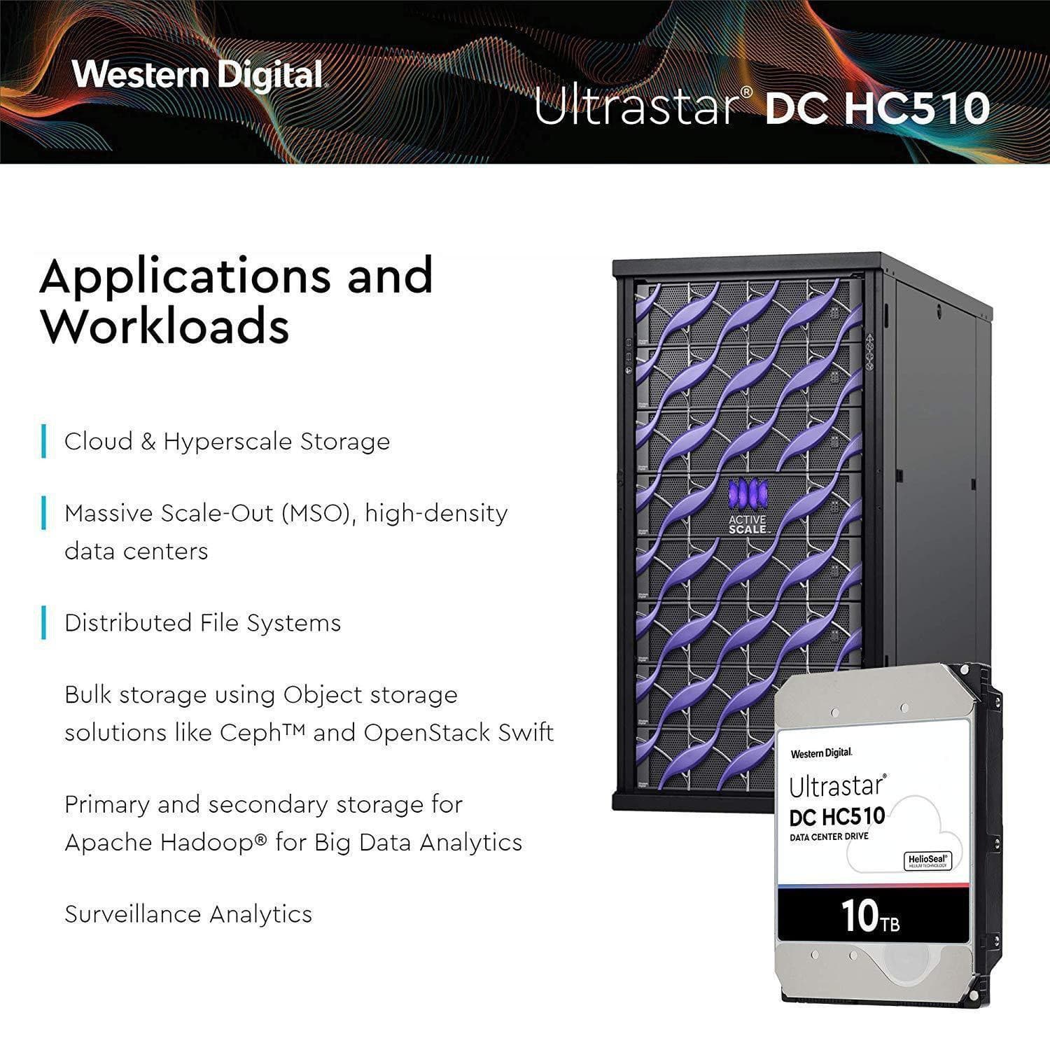 HGST WD Ultrastar DC HC510 10TB 7200 RPM SATA 6Gb/s 3.5" Helium Platform Enterprise Hard Disk Drive - HUH721010ALE604 (0F27606)-FoxTI
