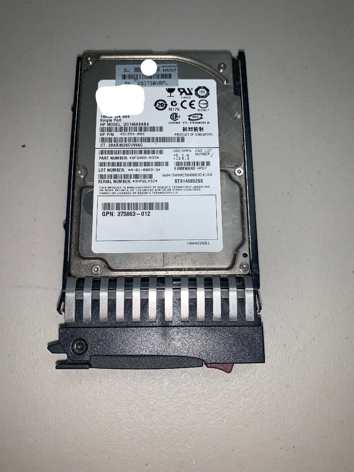 431954-003 432320-001 DG146ABAB4 ST9146802SS Disco duro SAS SFF de 2.5 de 146GB 10K de un solo puerto