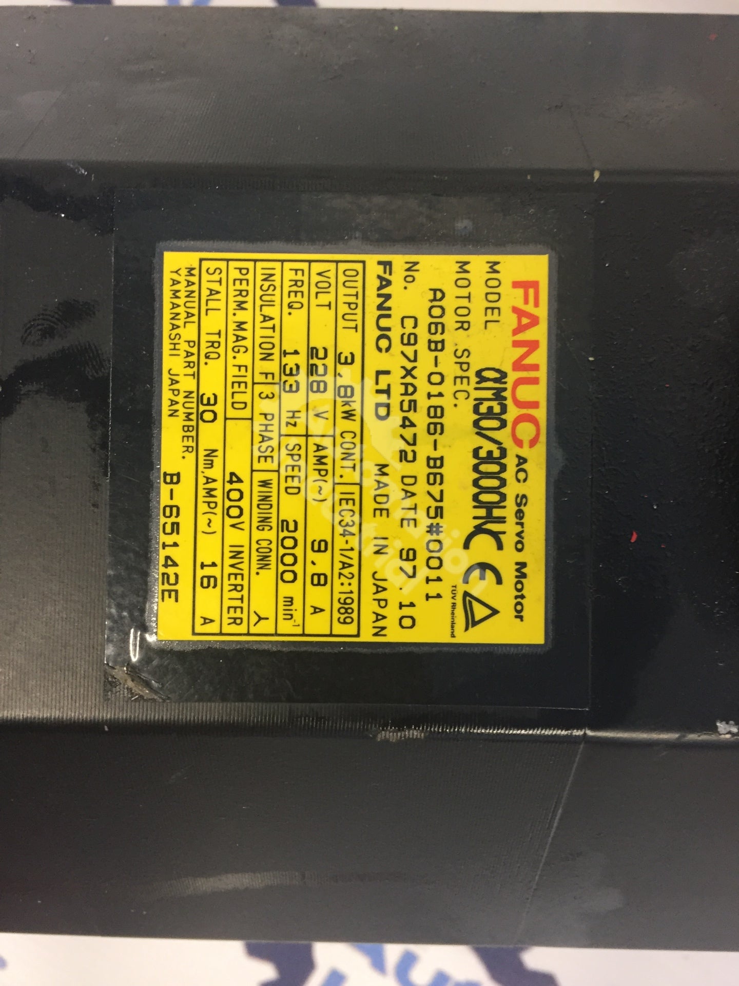 Fanuc CNC A06B-0186-B75 A06B-0186-B675#0011 3.8kW 228VAC 9.8AMP AC Servo Motor