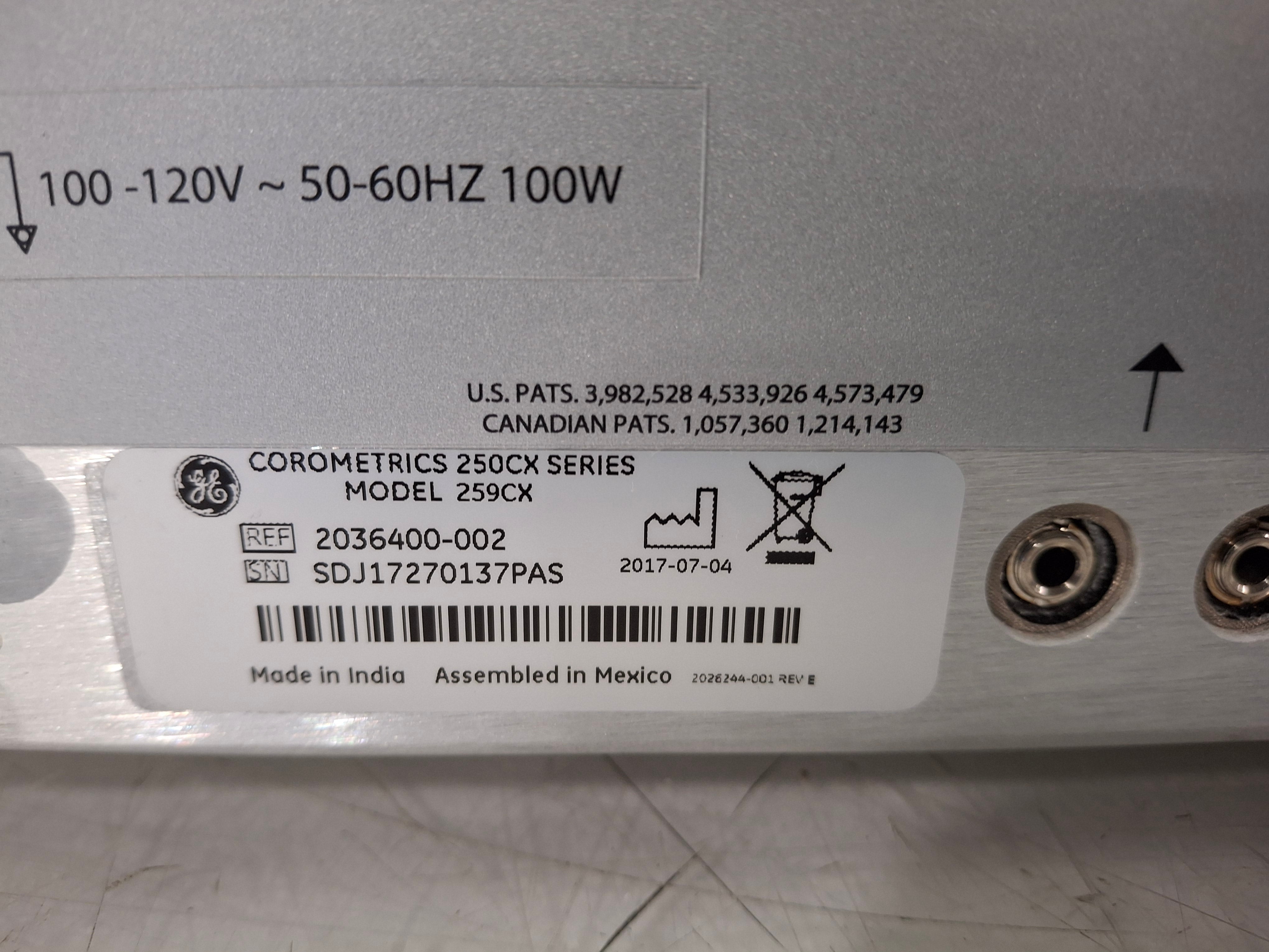 GE Healthcare Corometrics 250cx Series Model 259cx Fetal Monitor