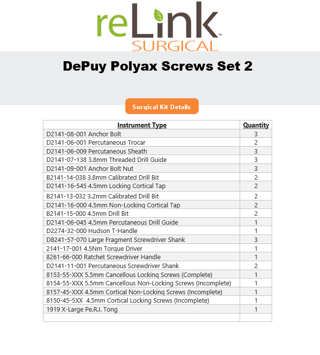DePuy Polyax Screws Set