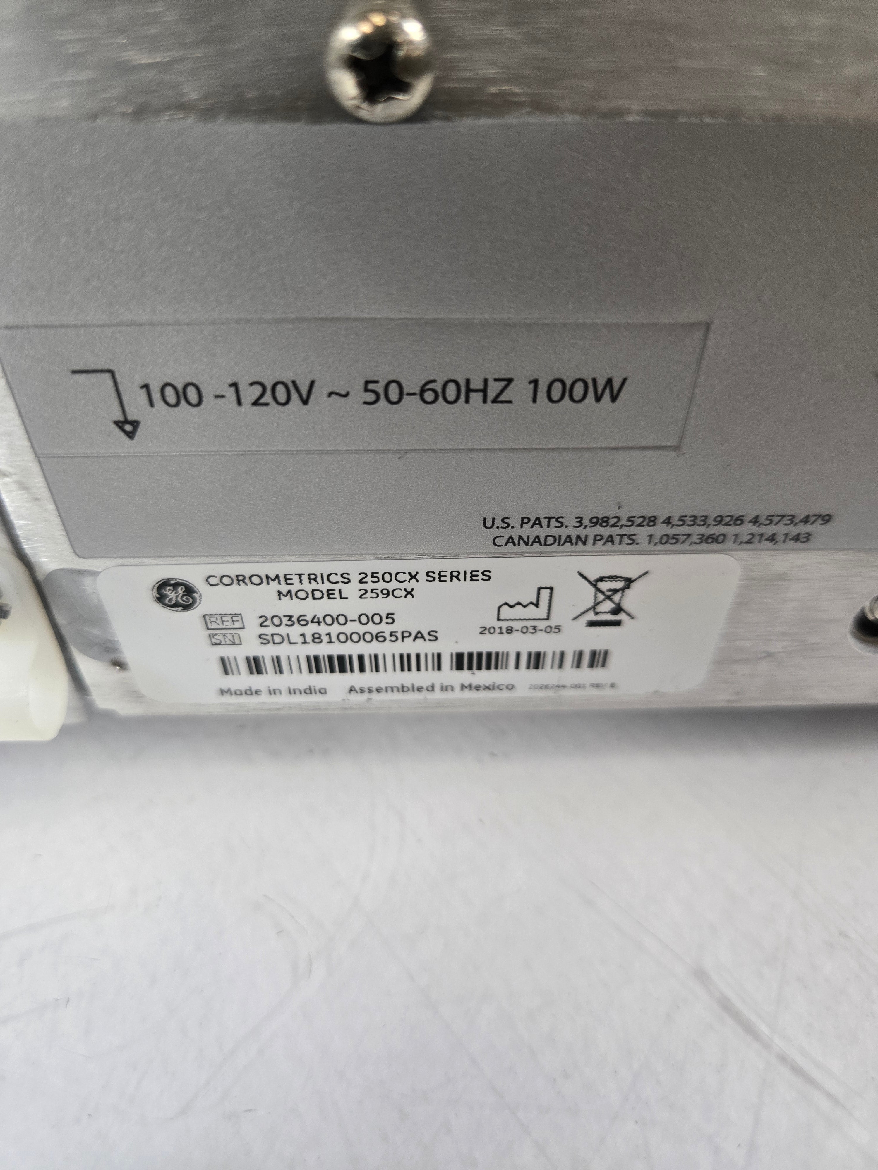 GE Healthcare Corometrics 250cx Series Model 259cx Fetal Monitor