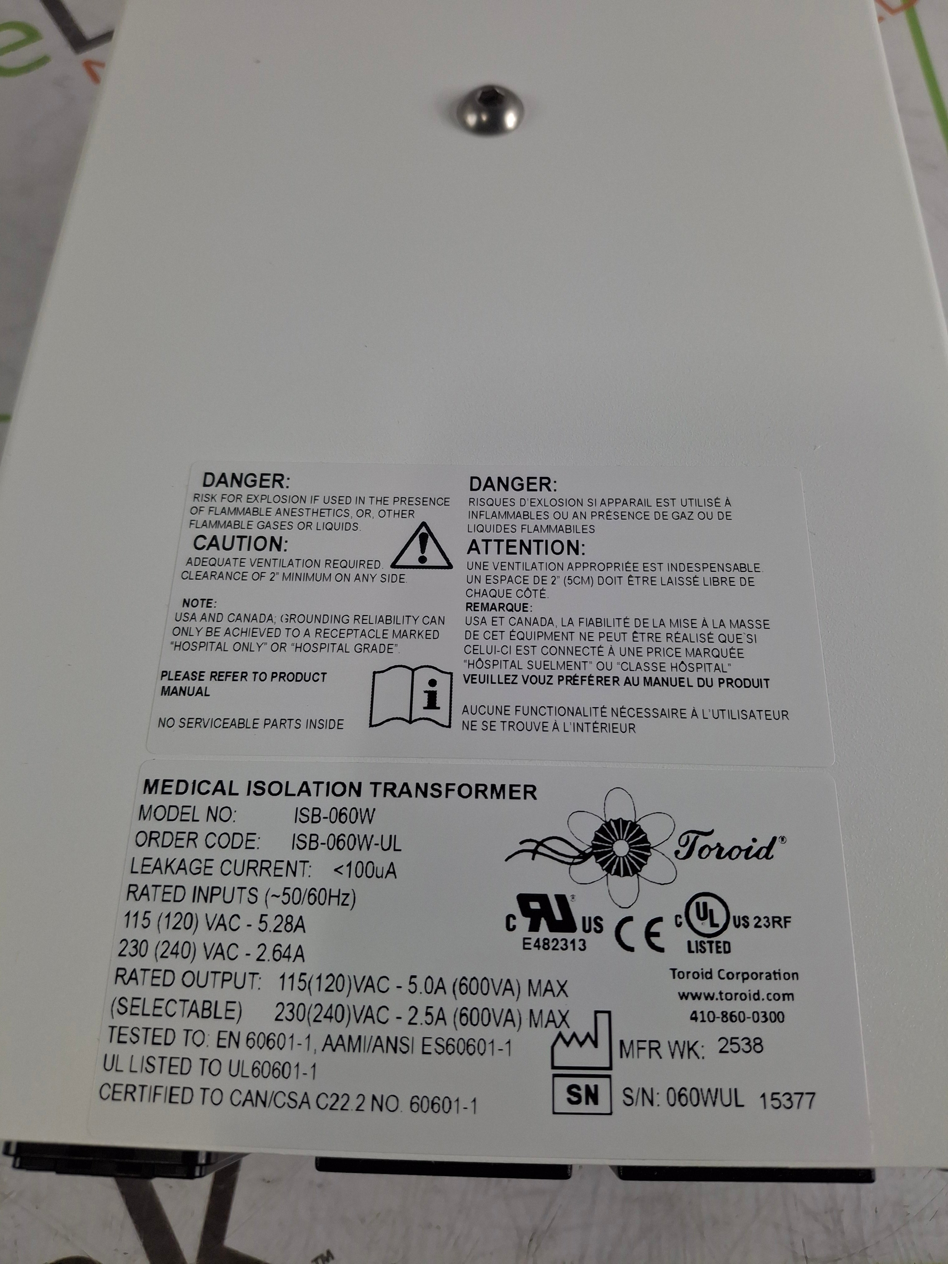 Toroid ISB-060W Medical Grade Transformer