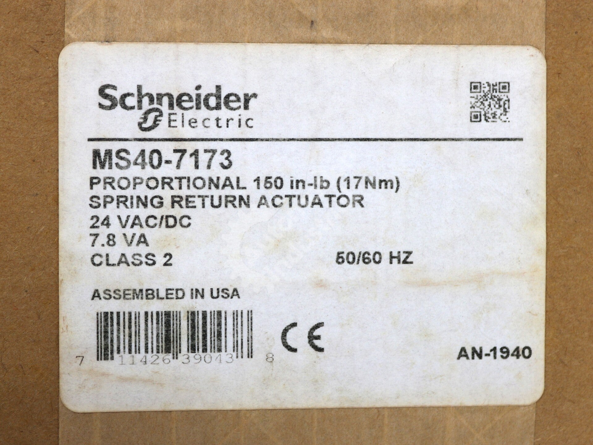 MS40-7173-0-0-1 By Schneider Electric 17Nm Spring Proportional Actuator NSFP
