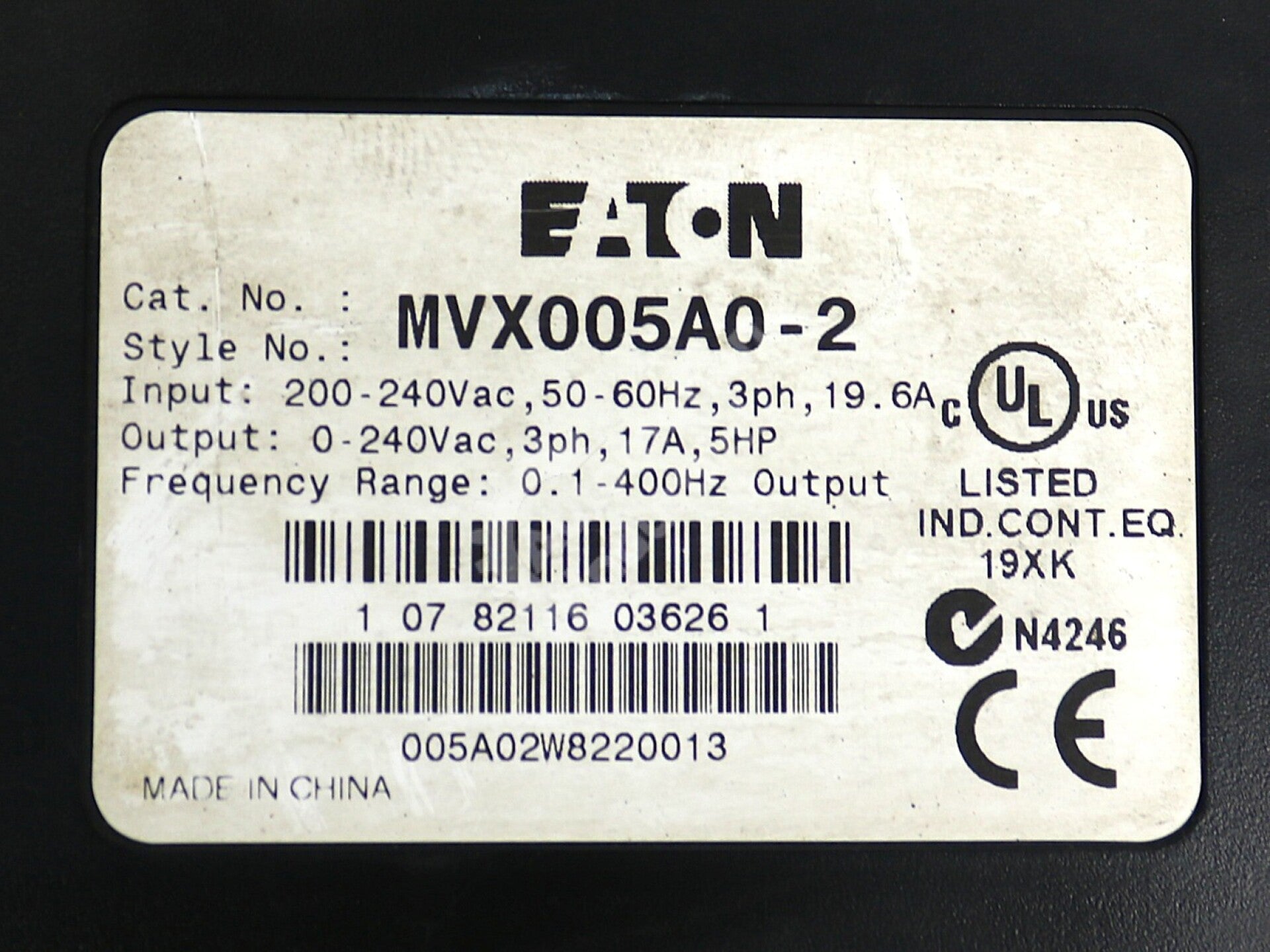 MVX005A0-2 By Eaton Corporation 200-240VAC 3-PH 5HP Variable Frequency Drive