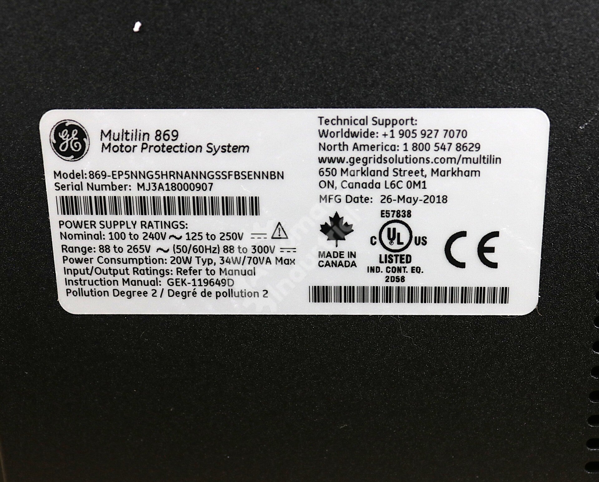 869-EP5NNG5HRNANNGSSFBSENNBN By GE Multilin 869 Protection Relay System NSFP