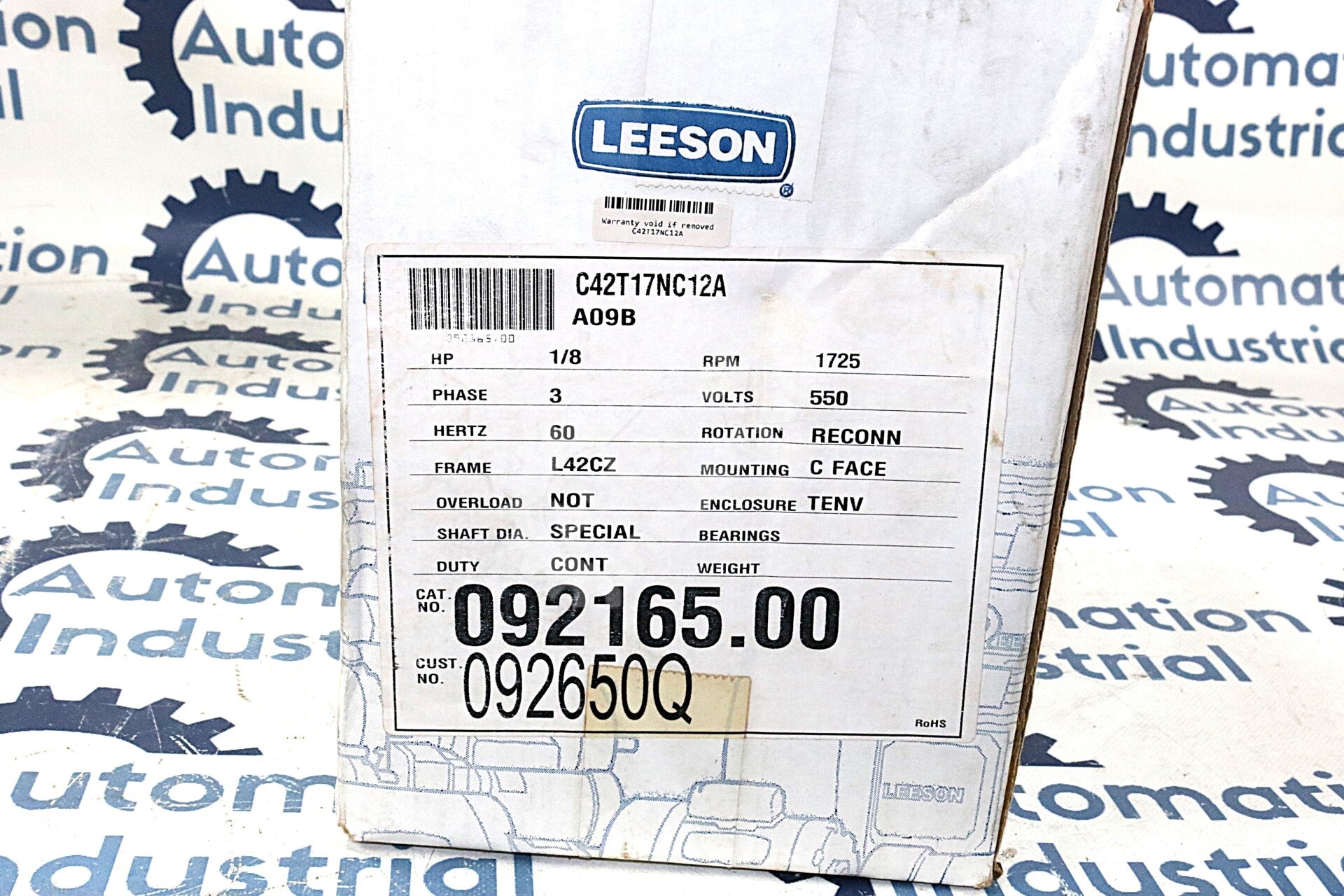 C42T17NC12A By Leeson 092165.00 1/8HP Washguard SST Stainless Steel Motor NSFP