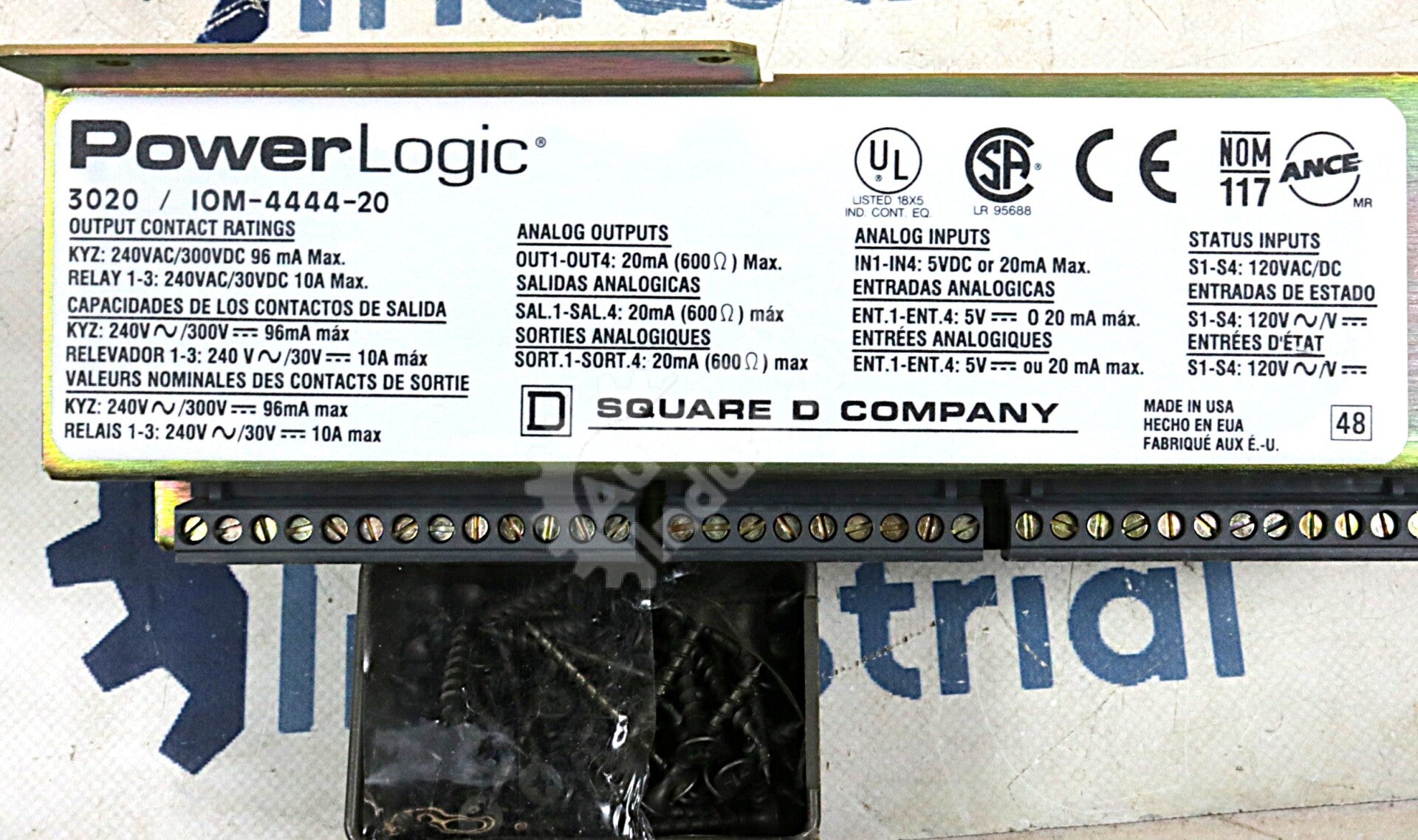 IOM-4444-20 By Square D PL Cass 3020 4 Analog In/4 Analog Out I/O Module NSFP