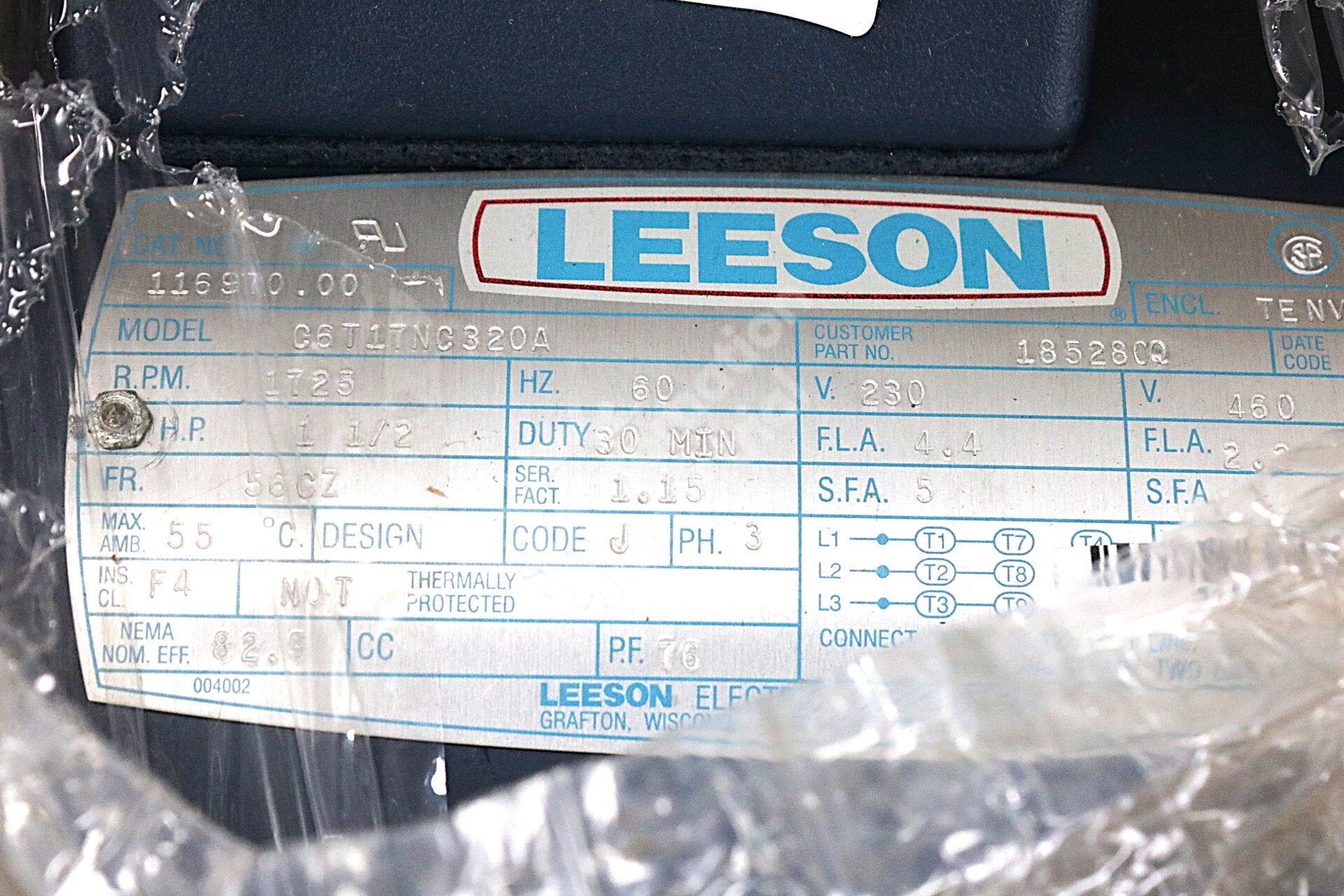 C6T17NC320A By Leeson 116970.00 3 Phase Washguard SST Stainless Steel Motor NSFP