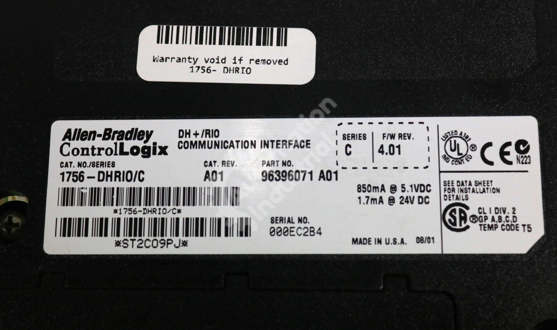 1756- DHRIO By Allen Bradley 24VDC 2-CH Remote I/O Scanner Commnication Module