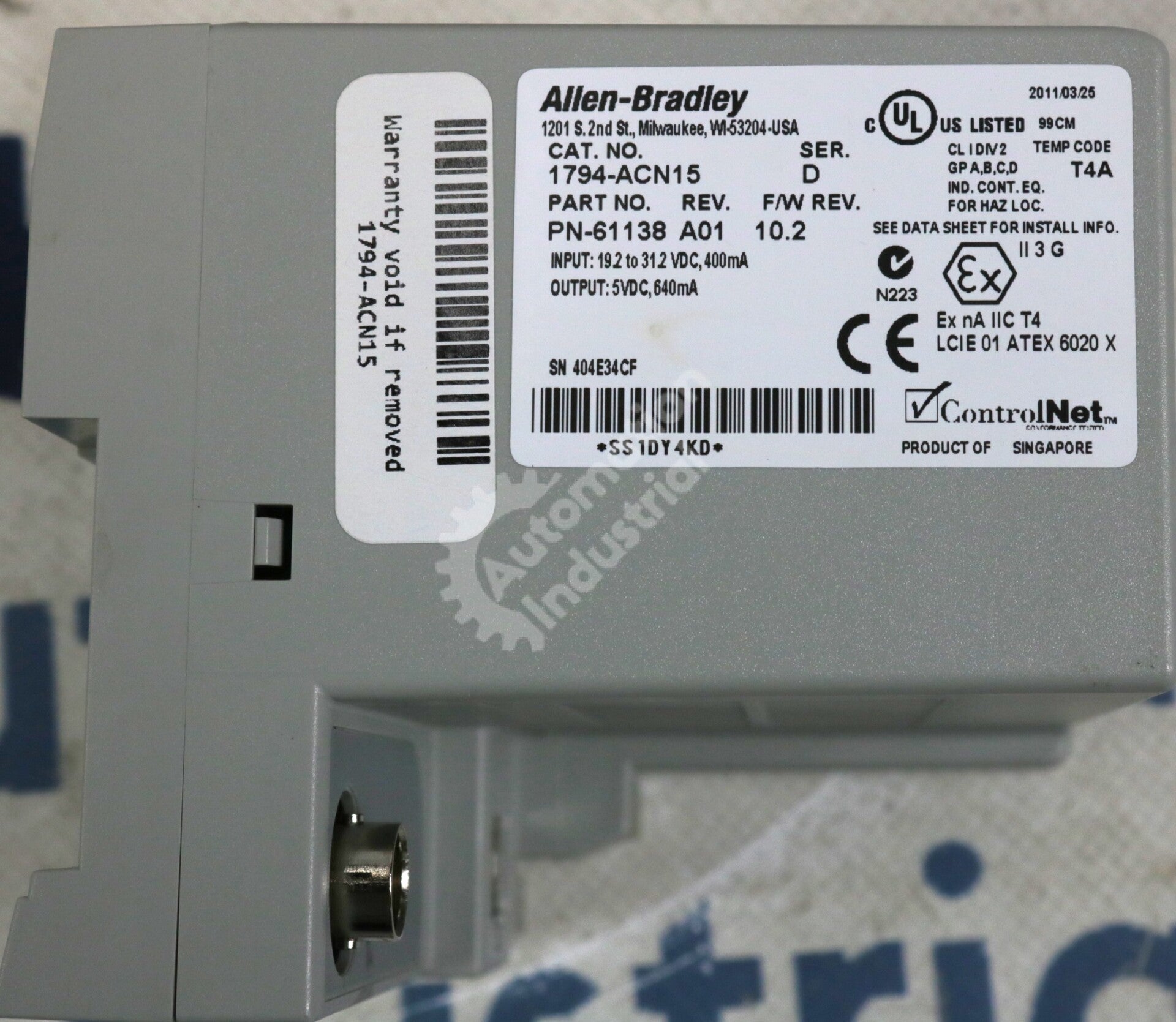 1794-ACN15 By Allen Bradley 24VDC Flex I/O ControlNet Communication Adapter
