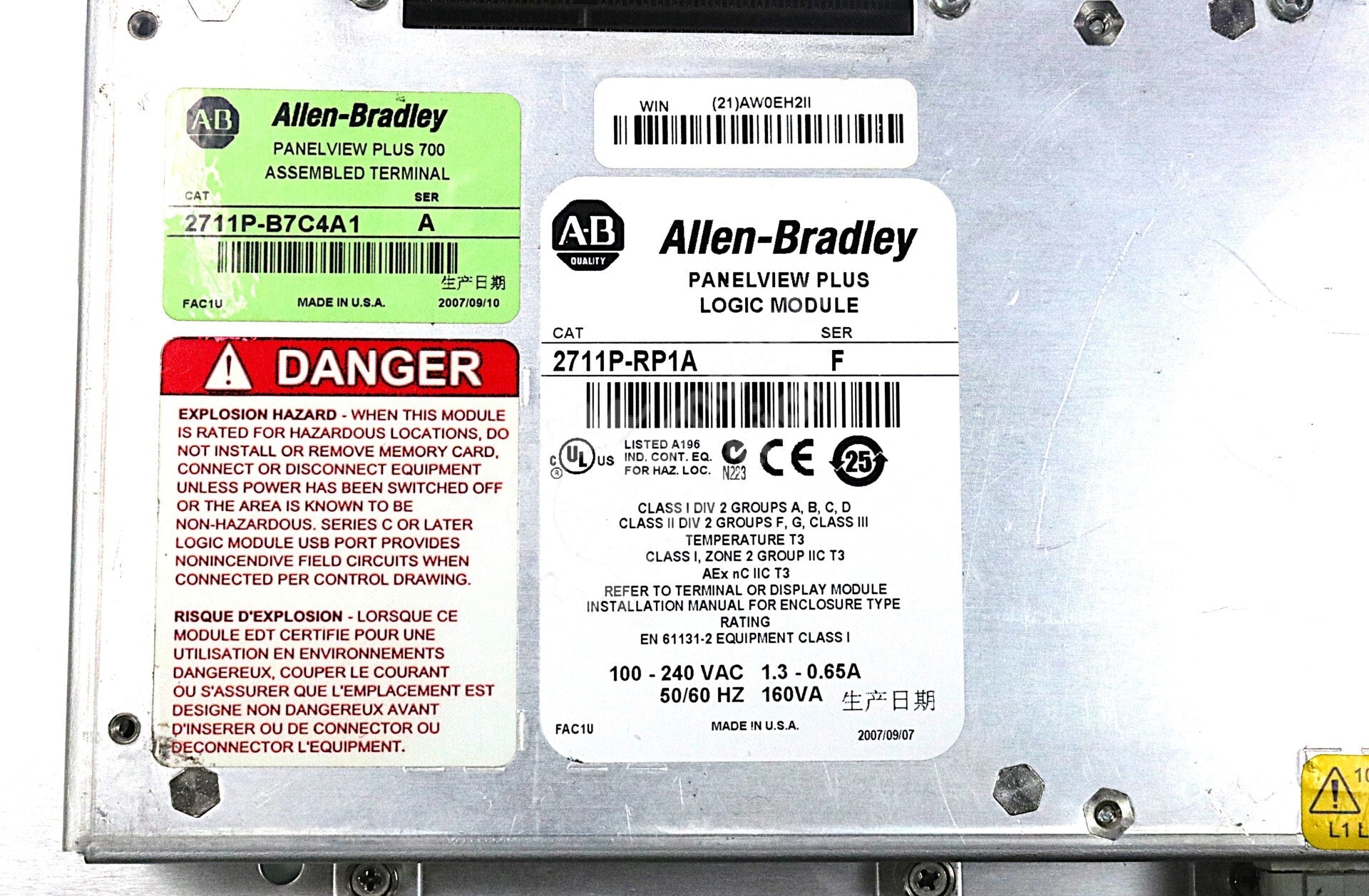 2711P-B7C4A1 By Allen Bradley 2711P-RDT10C 100-240V Panelview Plus Logic Module
