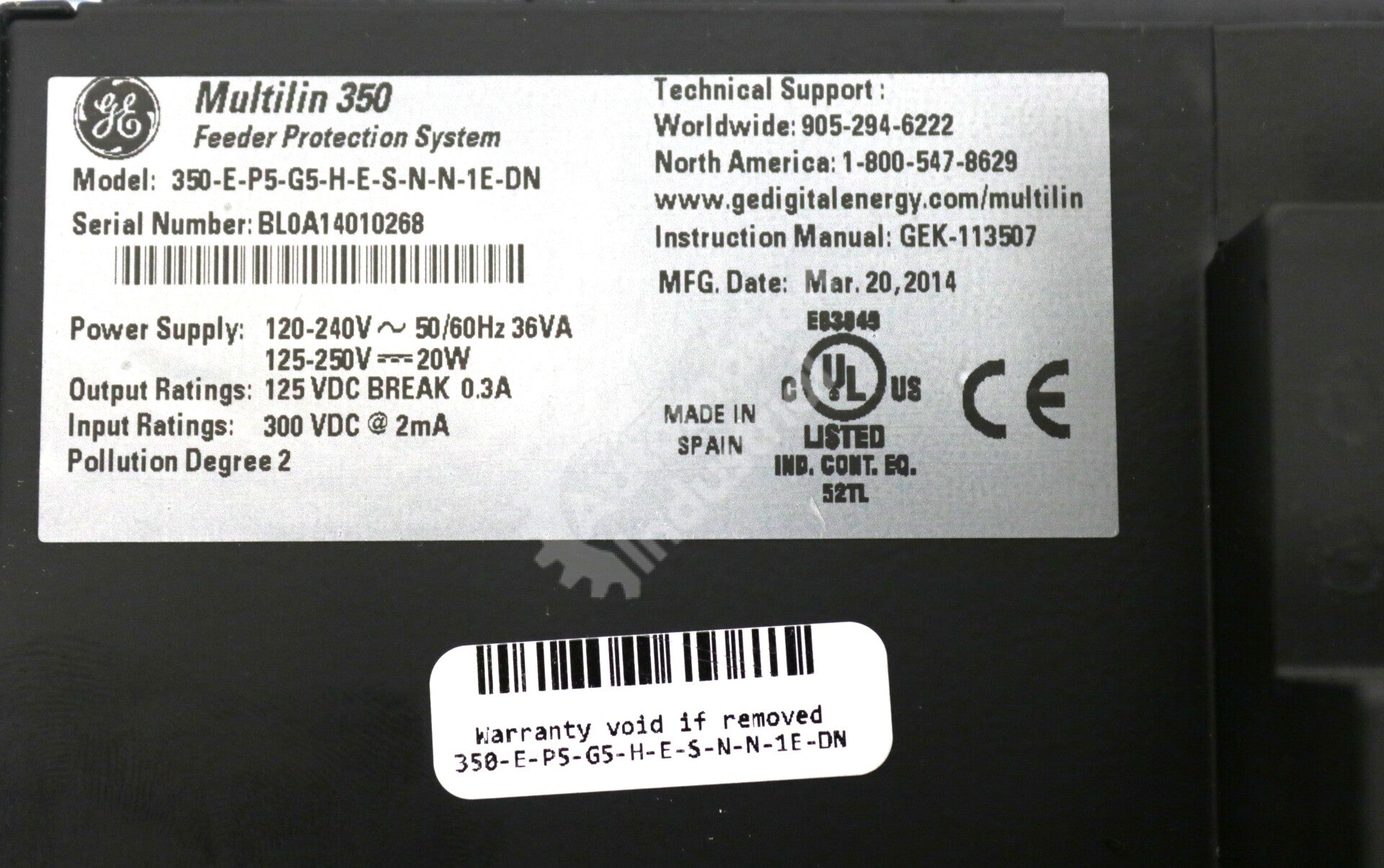 350-E-P5-G5-H-E-S-N-N-1E-DN By GE Multilin 300VDC 350 Feeder Protection System