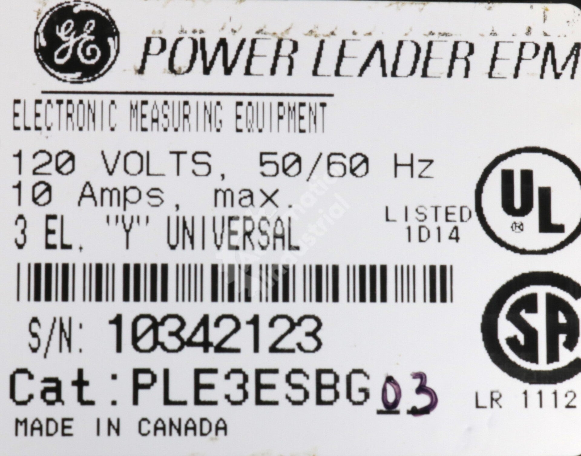 PLE3ESBG03 By GE Multilin Electronic Power Meter EPM