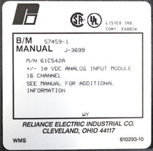 Carregar imagem no visualizador da galeria, 61C542A By Reliance Electric +/- 10 VDC Analog Input Voltage Module AutoMax
