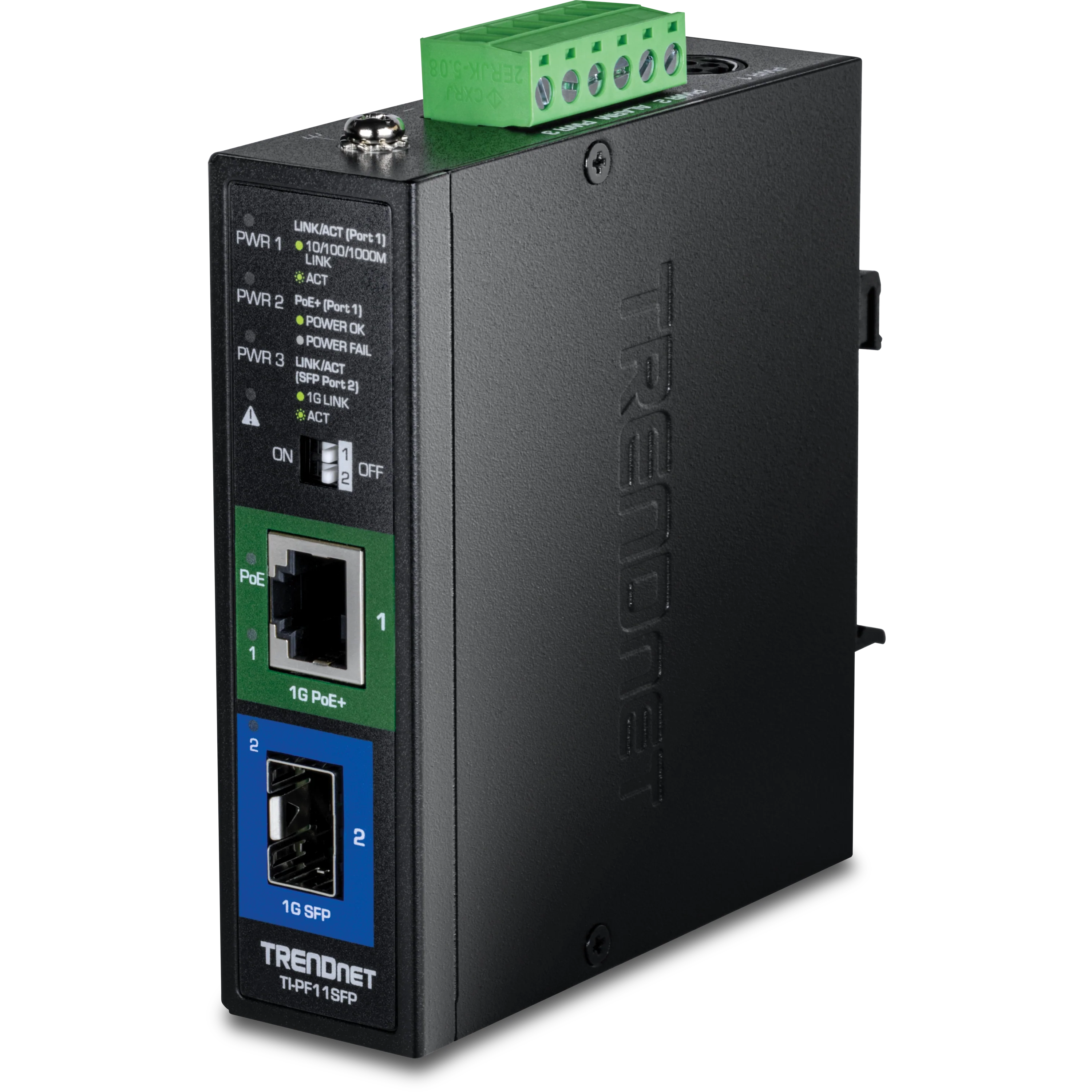 TRENDnet TI-PF11SFP Hardened Industrial SFP to Gigabit PoE+ Media Converter