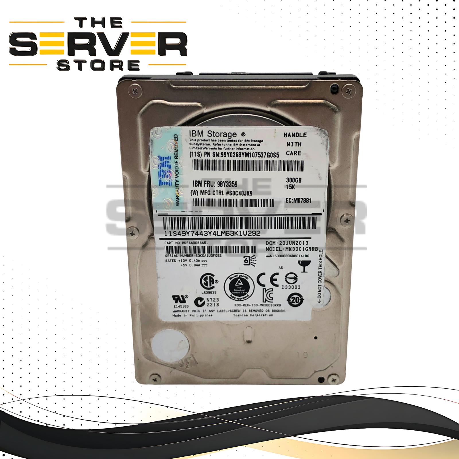 IBM Toshiba 300GB 15000RPM 6Gb/s SAS 2.5-inch SFF Enterprise Hard Disk Drive for System x Servers. P/N: HDEAA00BAA51, MK3001GRRB, 98Y3359.