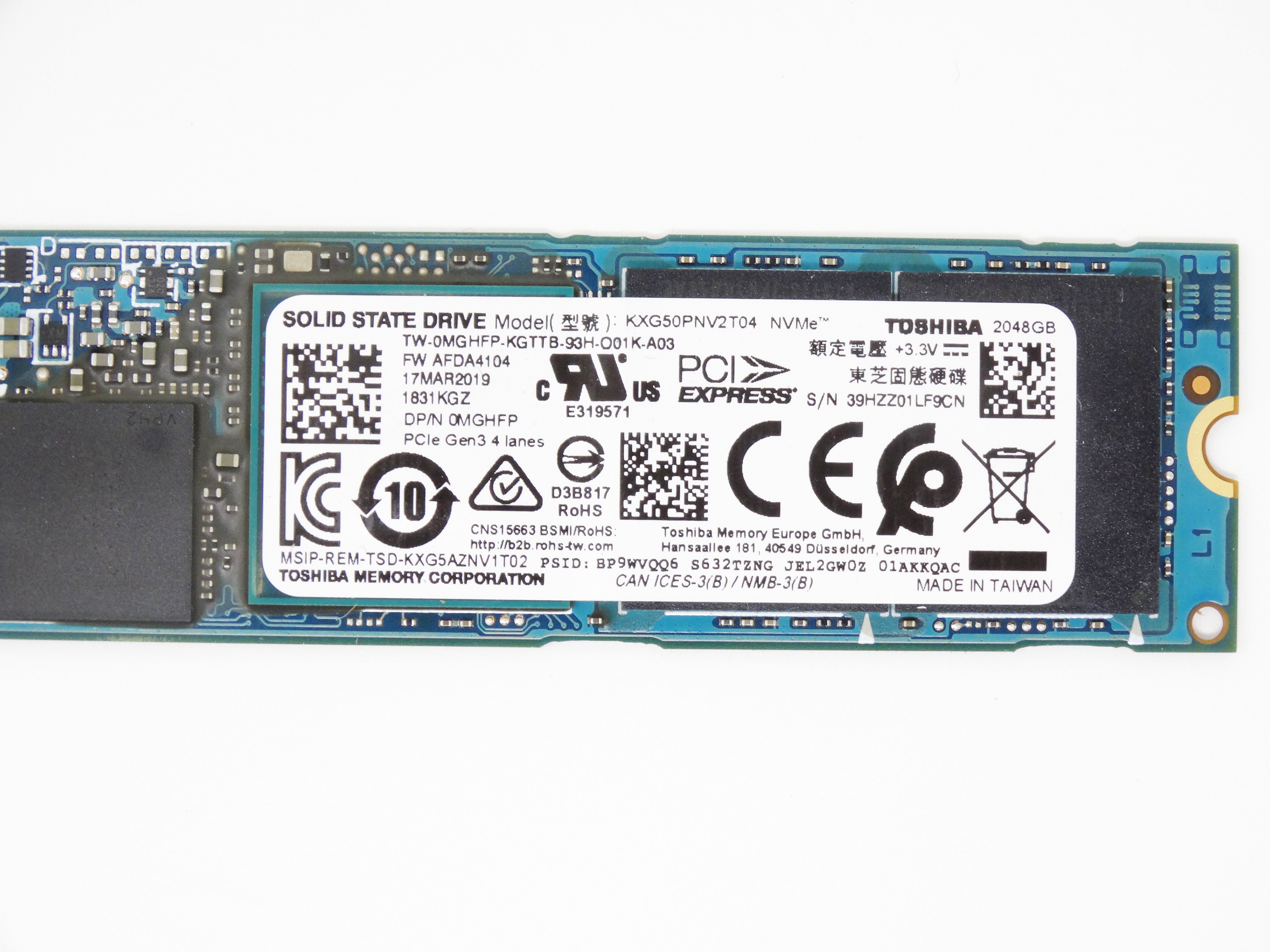 DELL 2TB NVMe PCIe GEN 3 M.2 2280 SSD Solid State Drive-KXG50PNV2T04