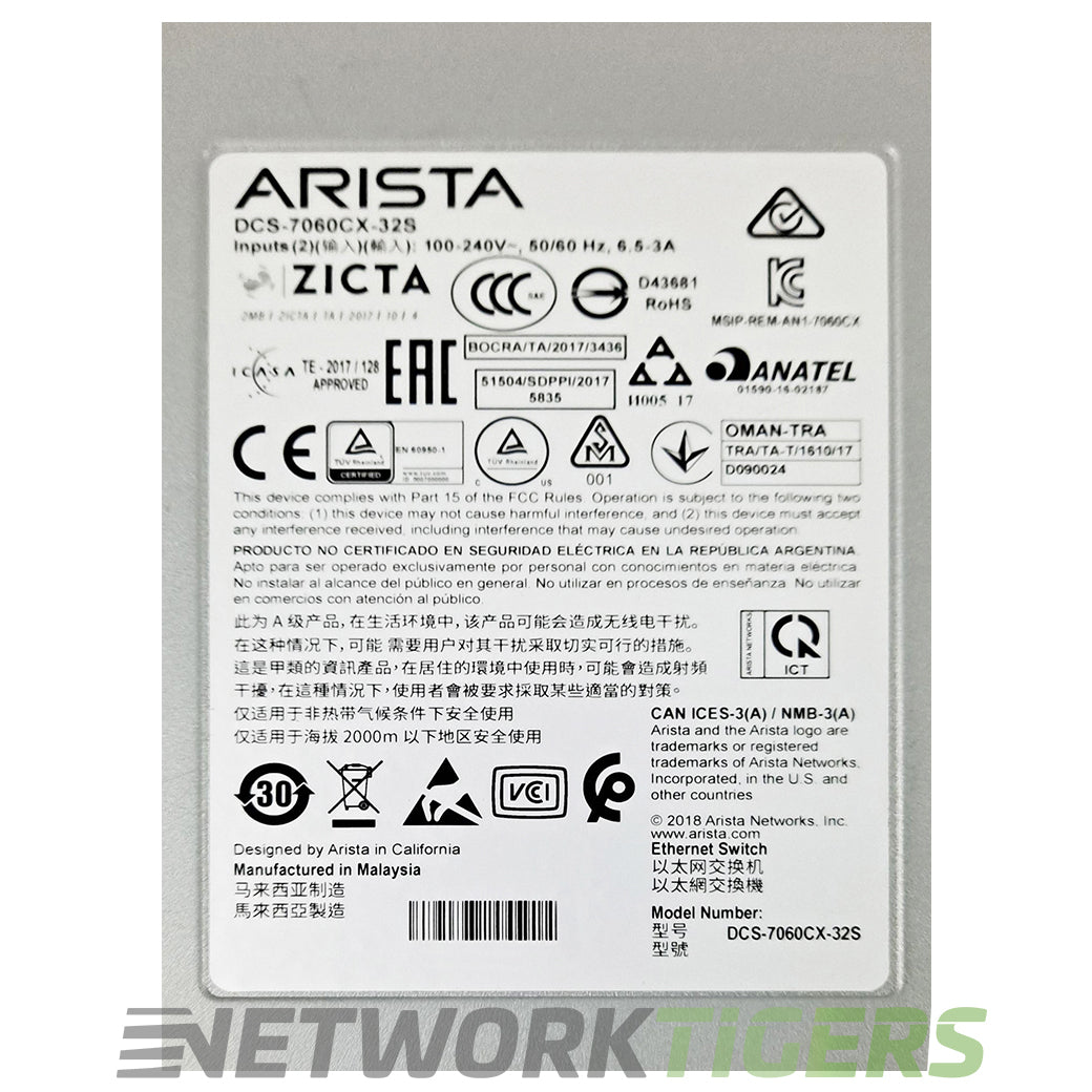 Arista DCS-7060CX-32S-R HPE JH577A 32x 100GB QSFP100 2x 10GB SFP+ B-F Air Switch