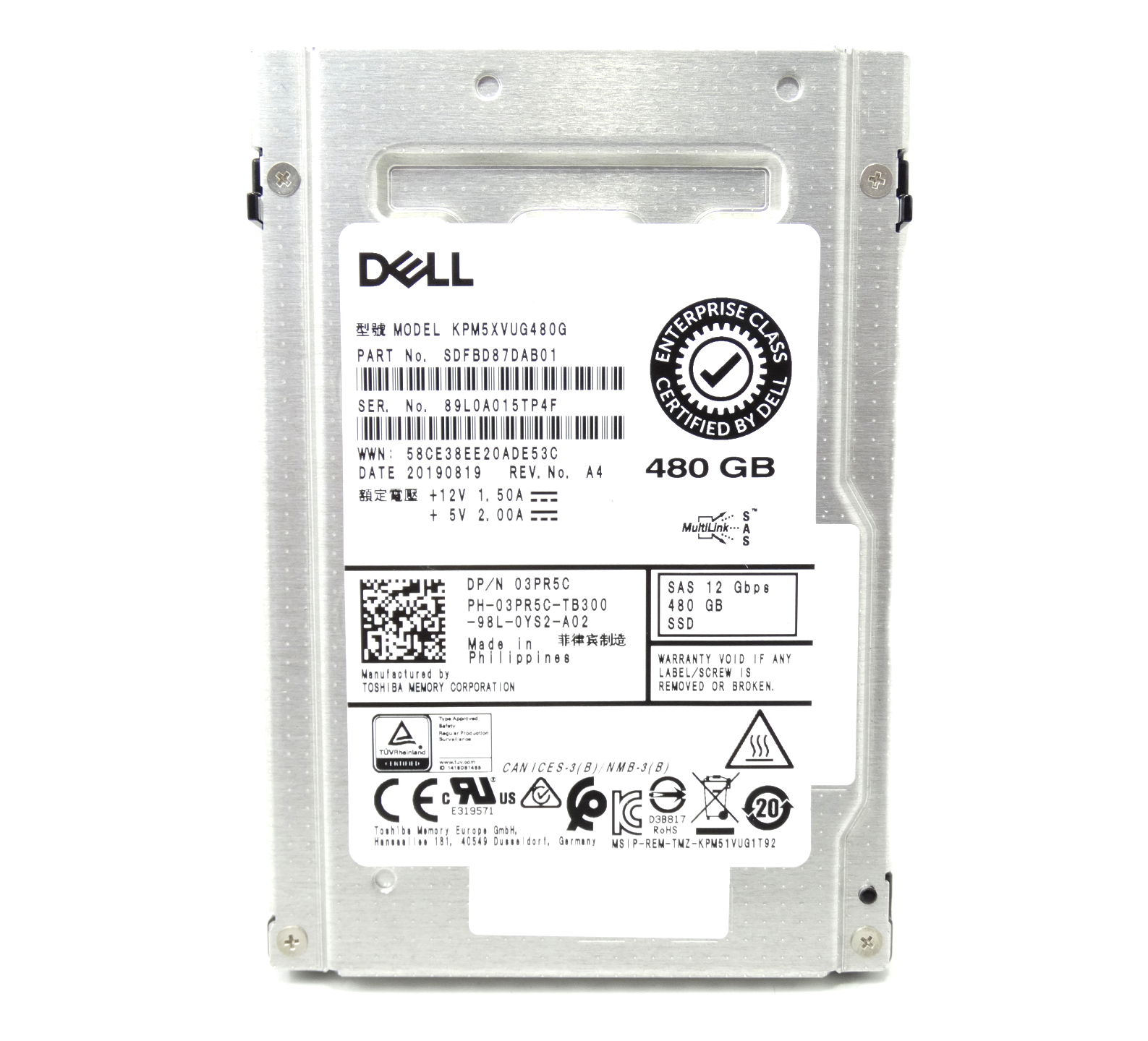 Dell 480GB SAS 12G SFF 2.5'' SSD Toshiba PM5 SDFBD87DAB01 KPM5XVUG480G