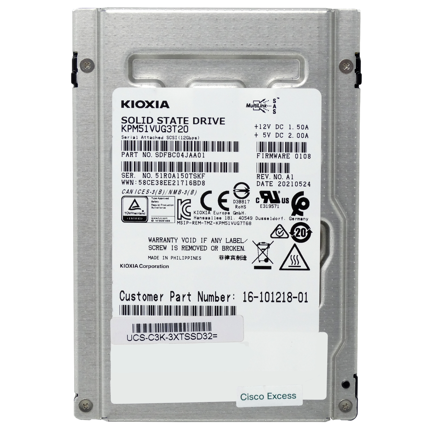 CISCO KIOXIA 3.2TB 12Gbps 2.5'' SAS SSD Solid State Drive (KPM51VUG3T20)