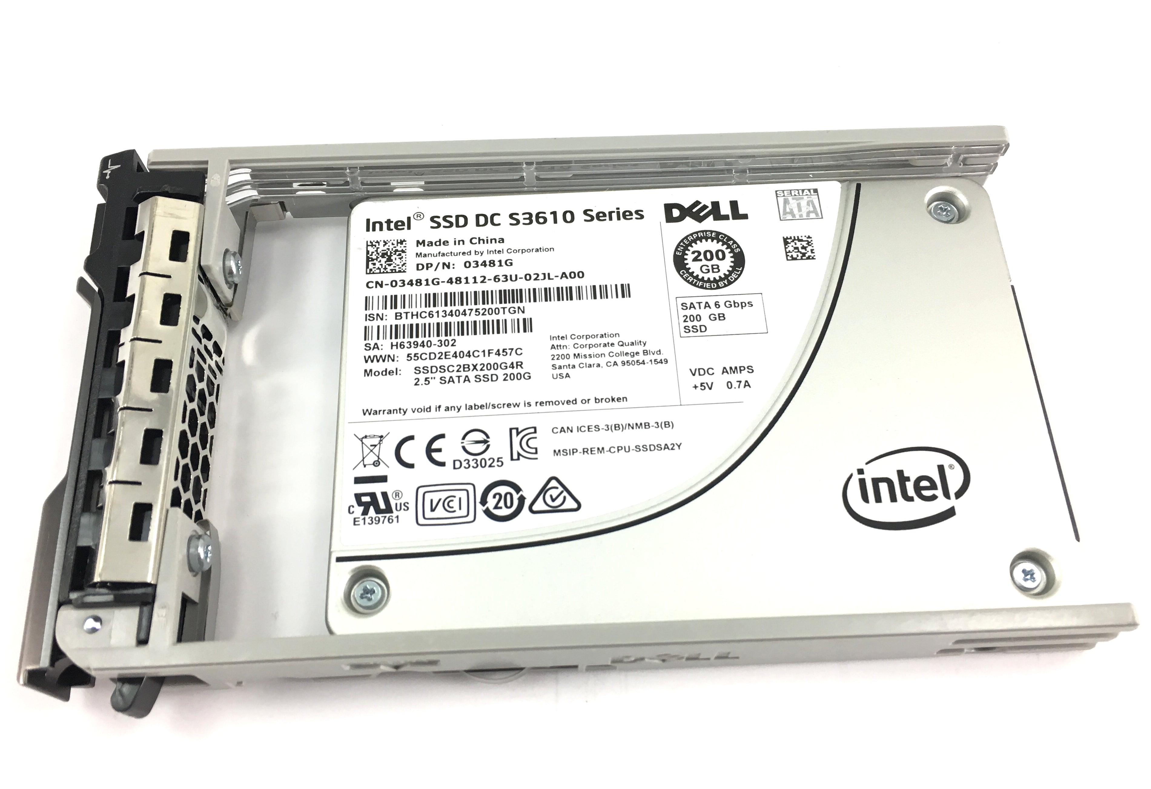 Dell 200GB SATA 6G SFF 2.5'' SSD Intel SSD DC S3610 03481G 3481G