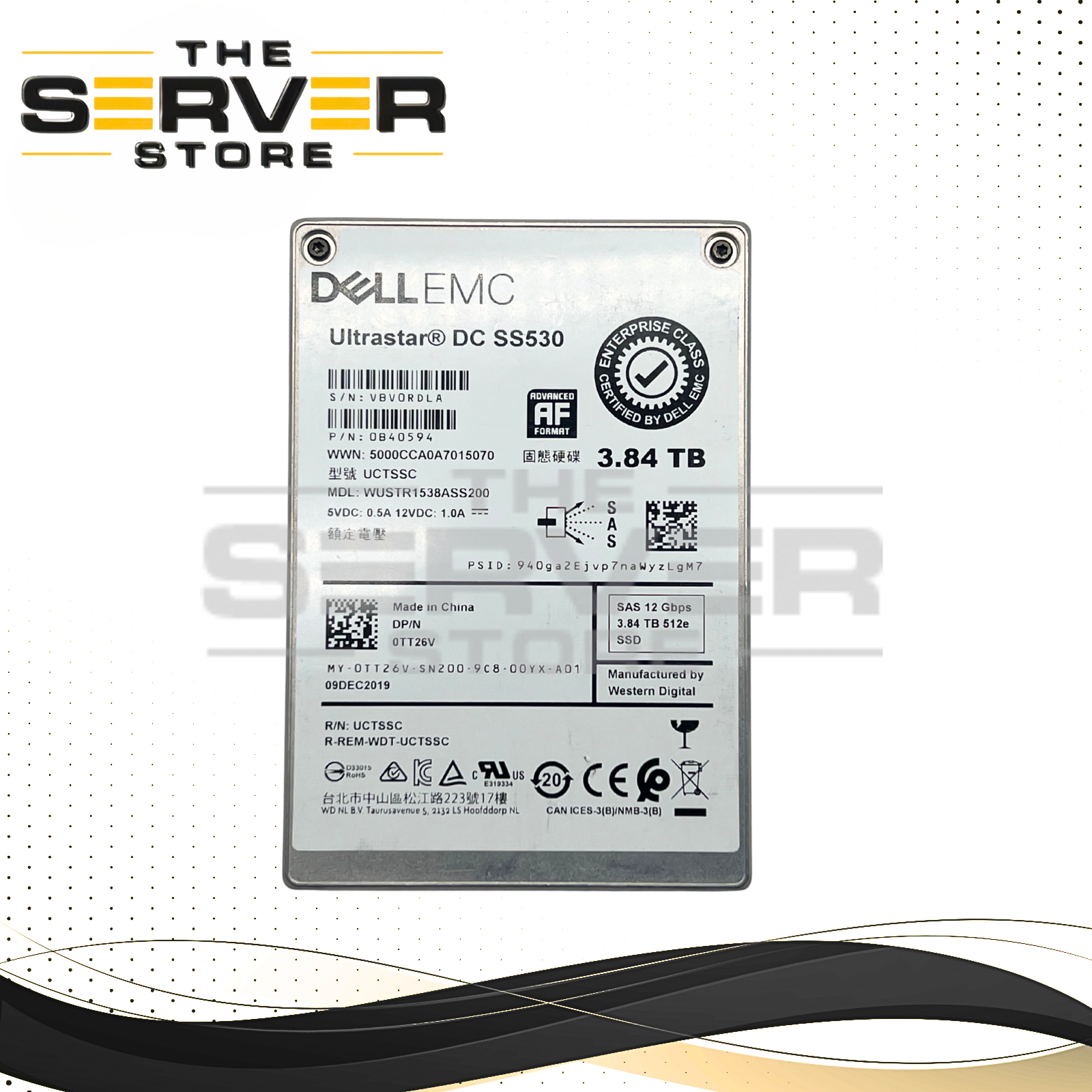 (New Open Box) Dell EMC 3.84TB SAS 12G RI 2.5" SSD WD SS530 WUSTR1538ASS200 0TT26V TT26V